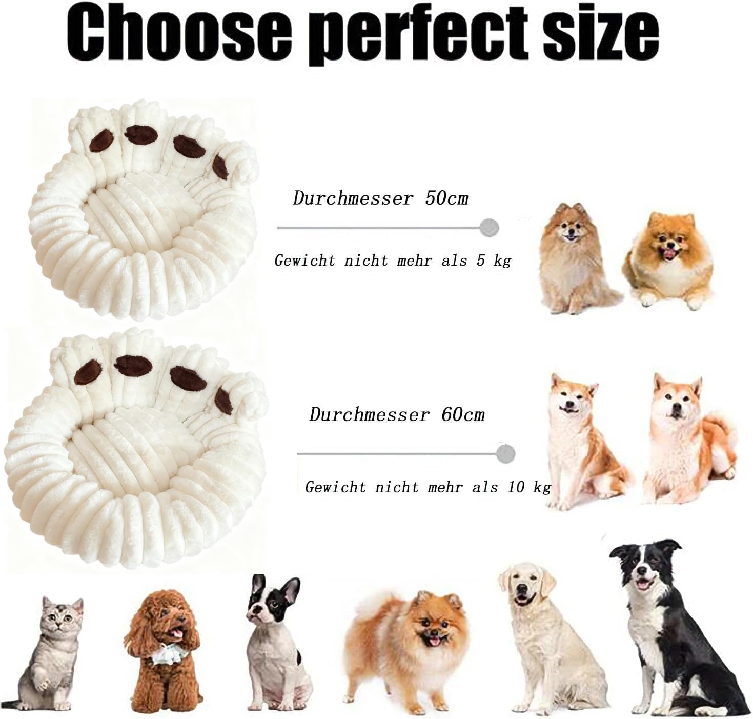 Thumbnail 2 de SHJOEE Flauschig Haustierbett „Bärentatzen“ (Beige, 50 cm) – warmes Hundekissen & Katzenkissen für drinnen