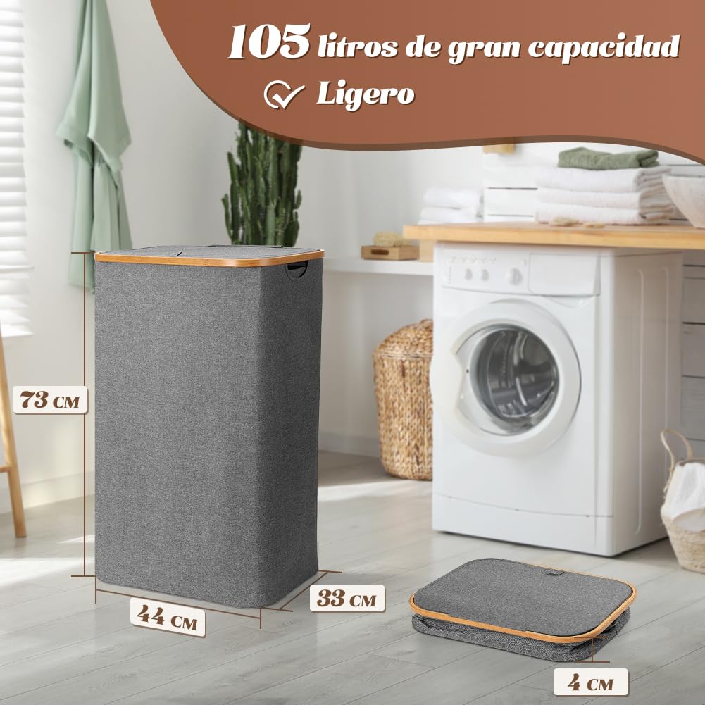 Detalle 1 de OUSFOT Cesto Ropa Sucia XL con Tapa 🧺 Fácil de Montar
