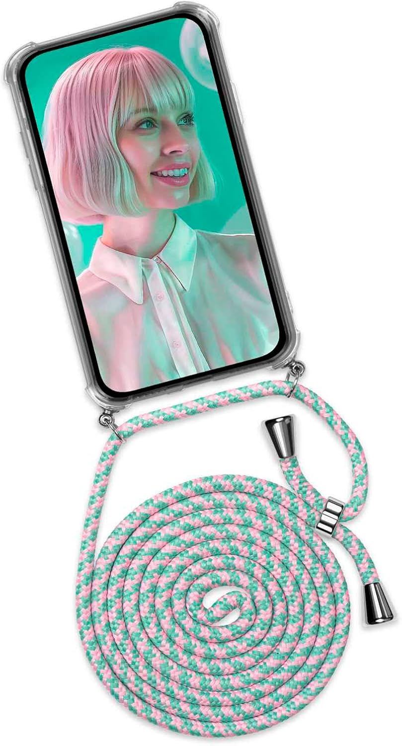 Detalle de ONEFLOW Twist Case: coque de protection transparente avec cordon pour Galaxy A16 (4G/5G) – Rose menthe