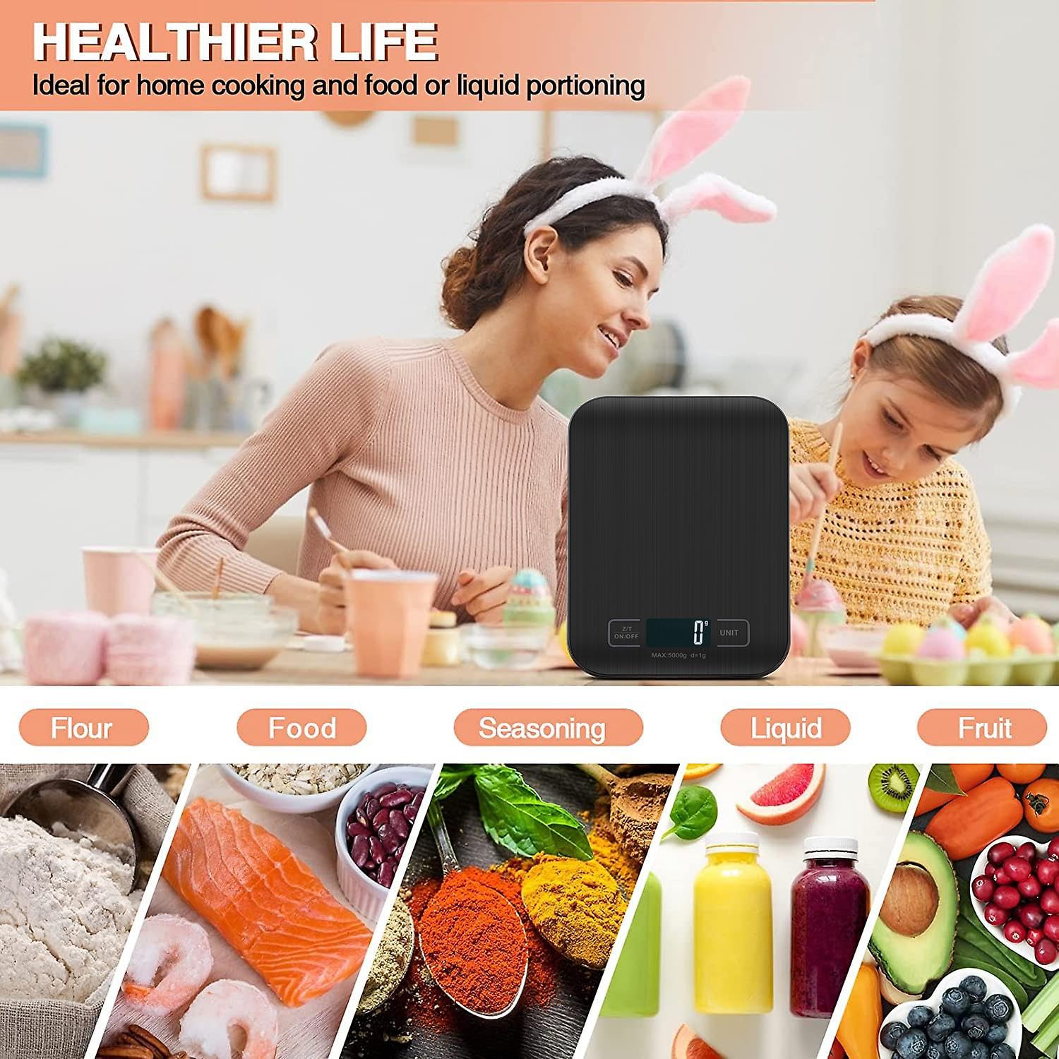 Thumbnail 4 de Torchtree Kitchen Scales 22lb Food Scale (Backlit LCD, Tare, Touch Buttons) — Black, 10kg