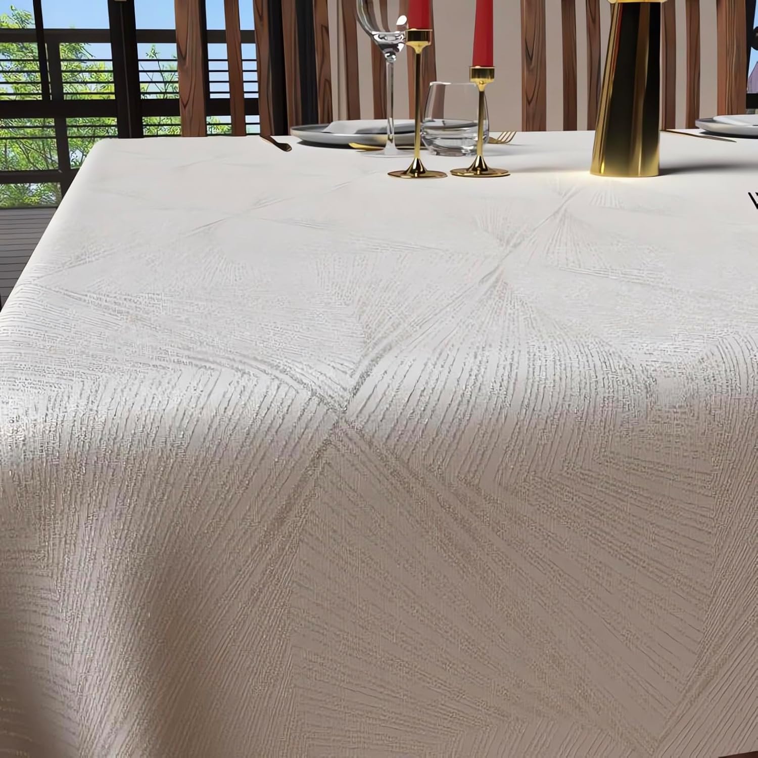 Thumbnail 1 de Soleil d'ocre Luxury Nappe carrée anti-taches 180x180 cm – Blanc