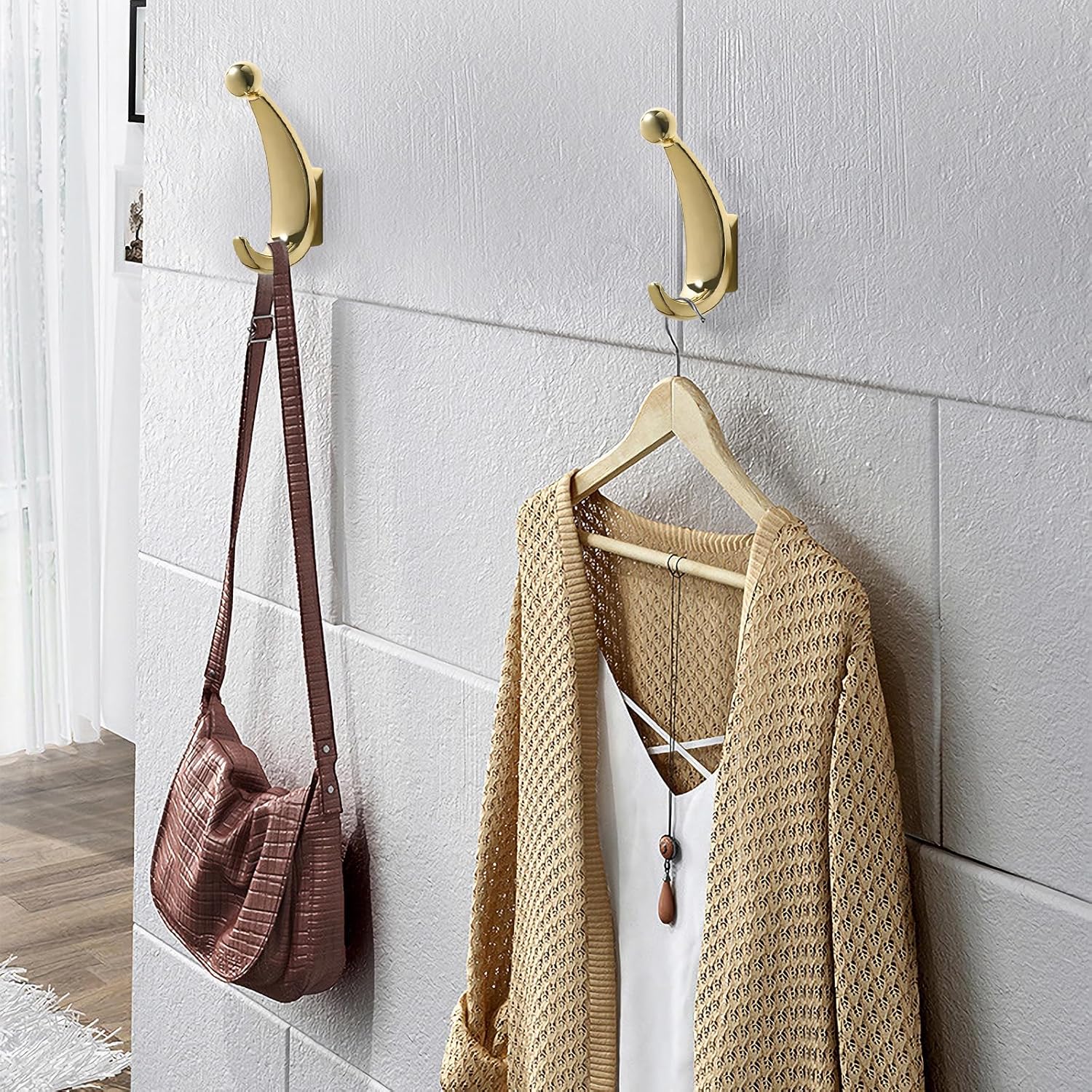 Thumbnail 4 de Yundoza Door Hooks Screw in, 2 Pack Metal Bathroom Towel Hook for Coat Robe Keys Clothes Bags (Gold)