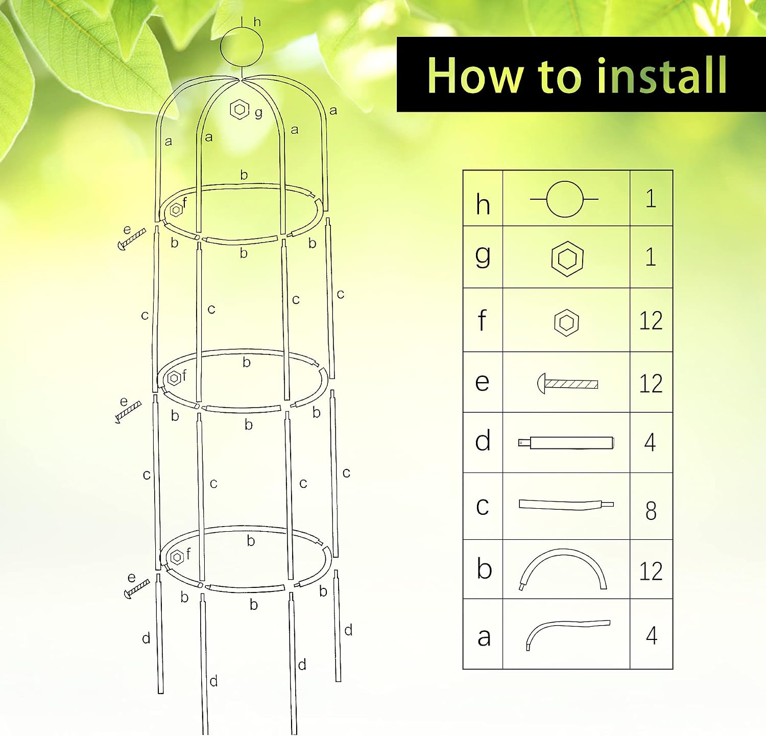 Thumbnail 5 de YAOBLUESEA Kletterpflanzen metalen obelisk voor klimplanten, 188 cm, groen