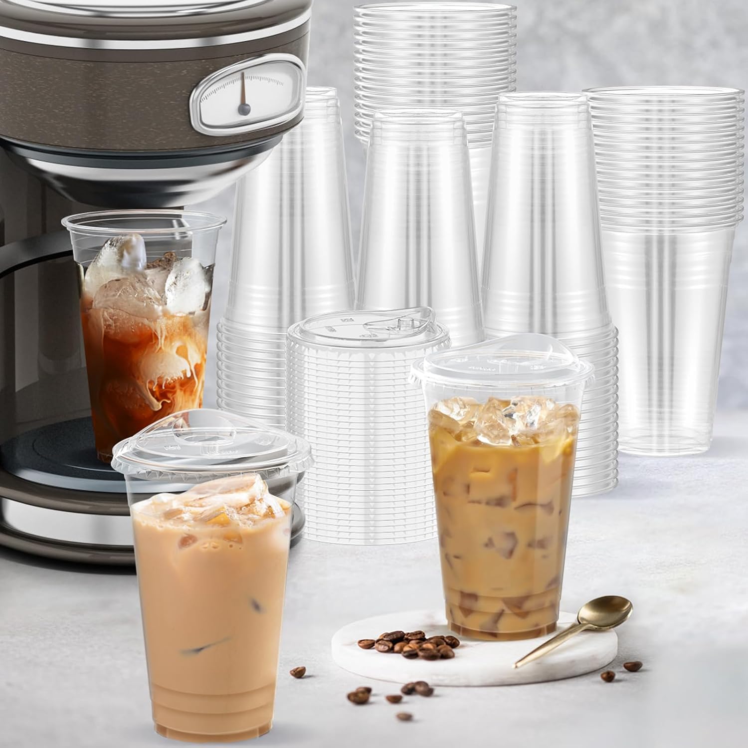 Thumbnail 5 de Dealusy PCL24 24 oz Clear Plastic Cups with Sip Lids, 100 Pack