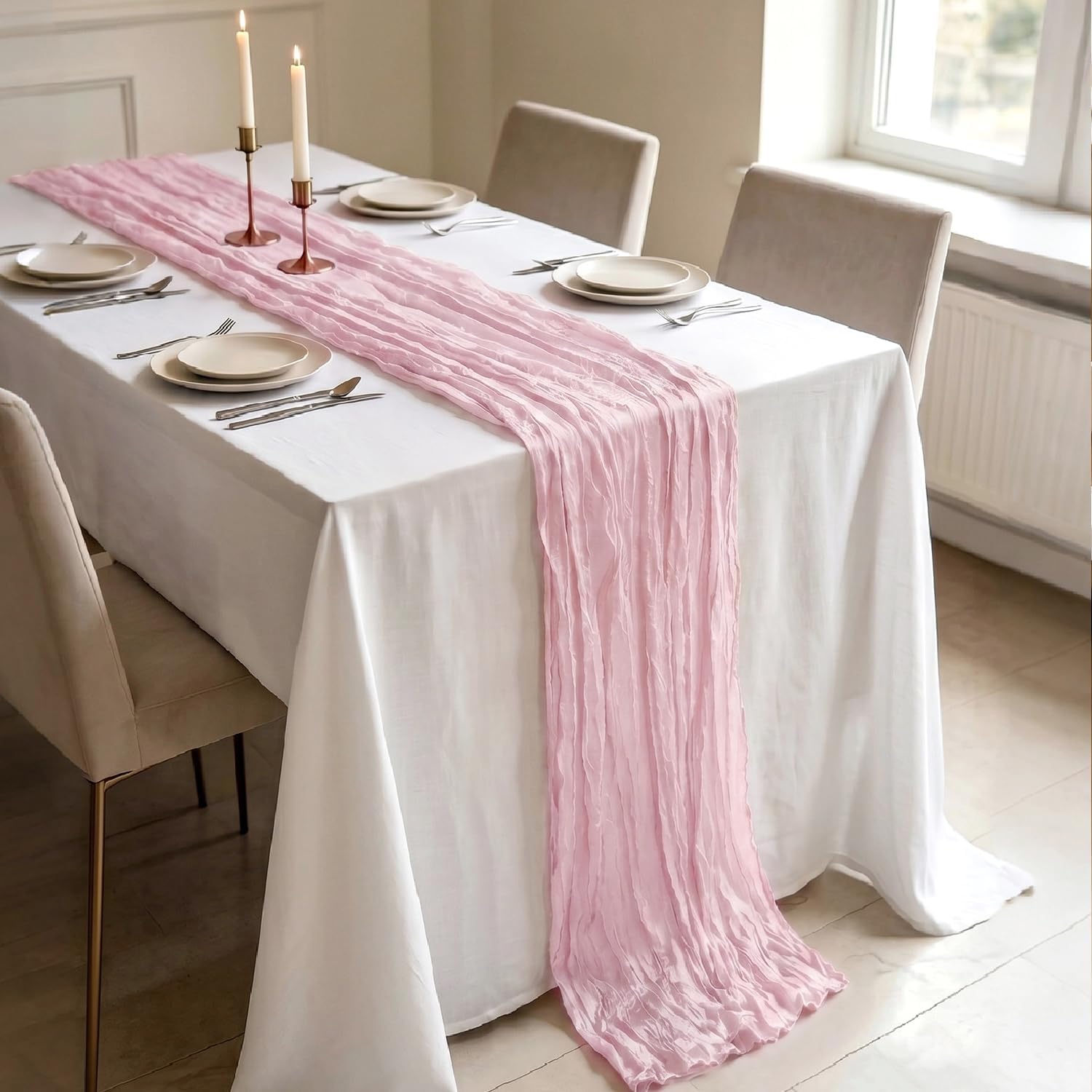 Detalle de 3 Pack Light Pink Cheesecloth Table Runners – 21 x 120 Inches Boho Gauze Sheer