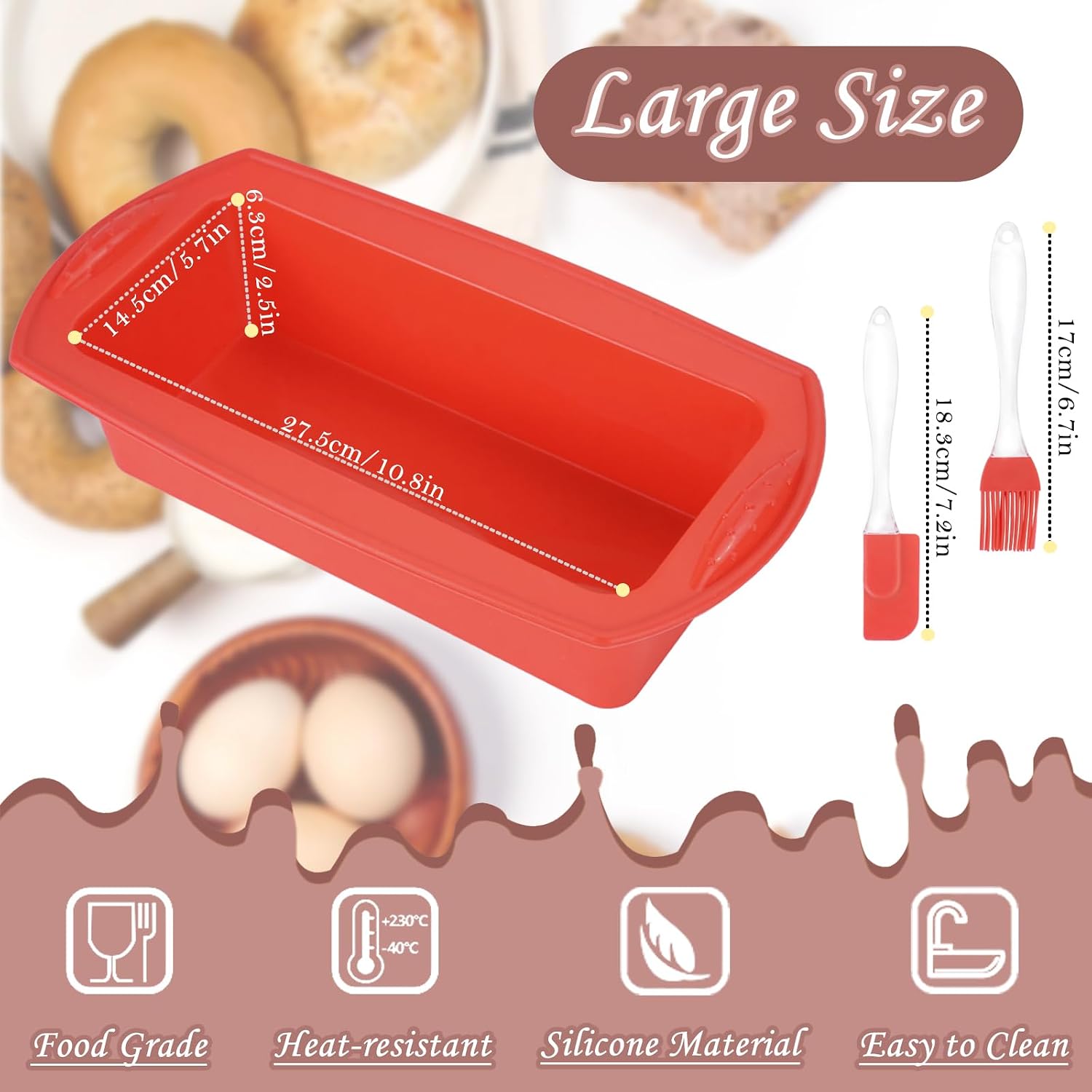 Detalle 2 de CRITIVE-S Silicone Bread Loaf Tin Set (2 Pieces) with Oil Brush & Spatula