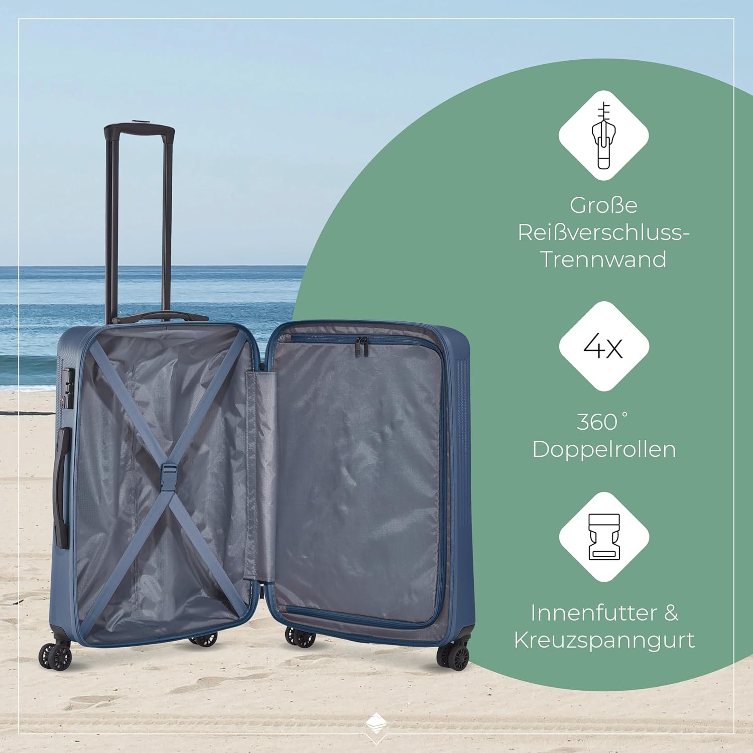 Detalle de Travelite Bali Hartschalen-Trolley mit TSA-Schloss, 4 Rollen – mittelgroßer Koffer (65 Liter), 67 cm