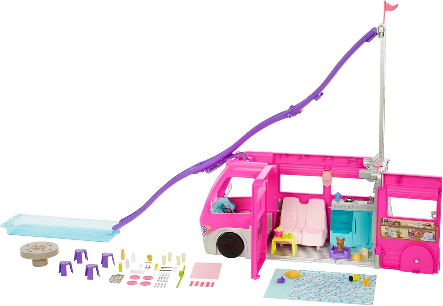 Thumbnail 1 de Barbie Camping-Car Transformable: Caravane d'aventure avec 7 zones de jeu et 60 accessoires — 76 cm