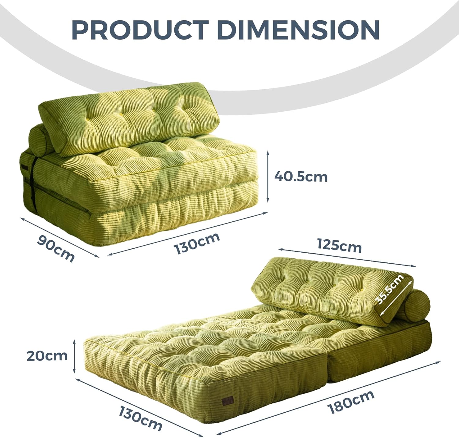 Detalle de MAXYOYO Folding Sofa Bed – Convertible Sleeper Chair with Pillow, Navy (Double)