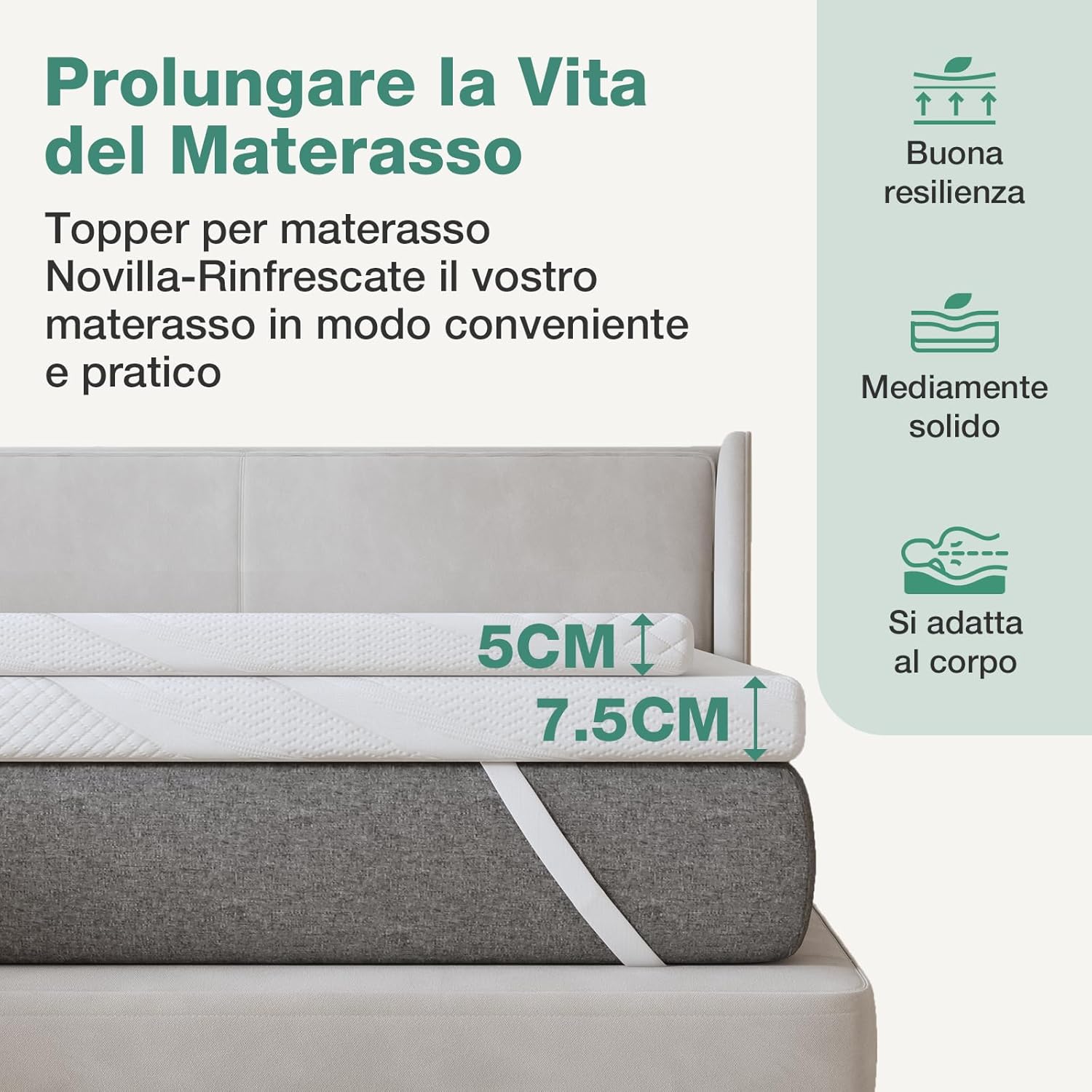 Thumbnail 6 de Novilla Topper 140x200: topper in memory foam e schiuma di supporto 5 cm + rivestimento sfoderabile
