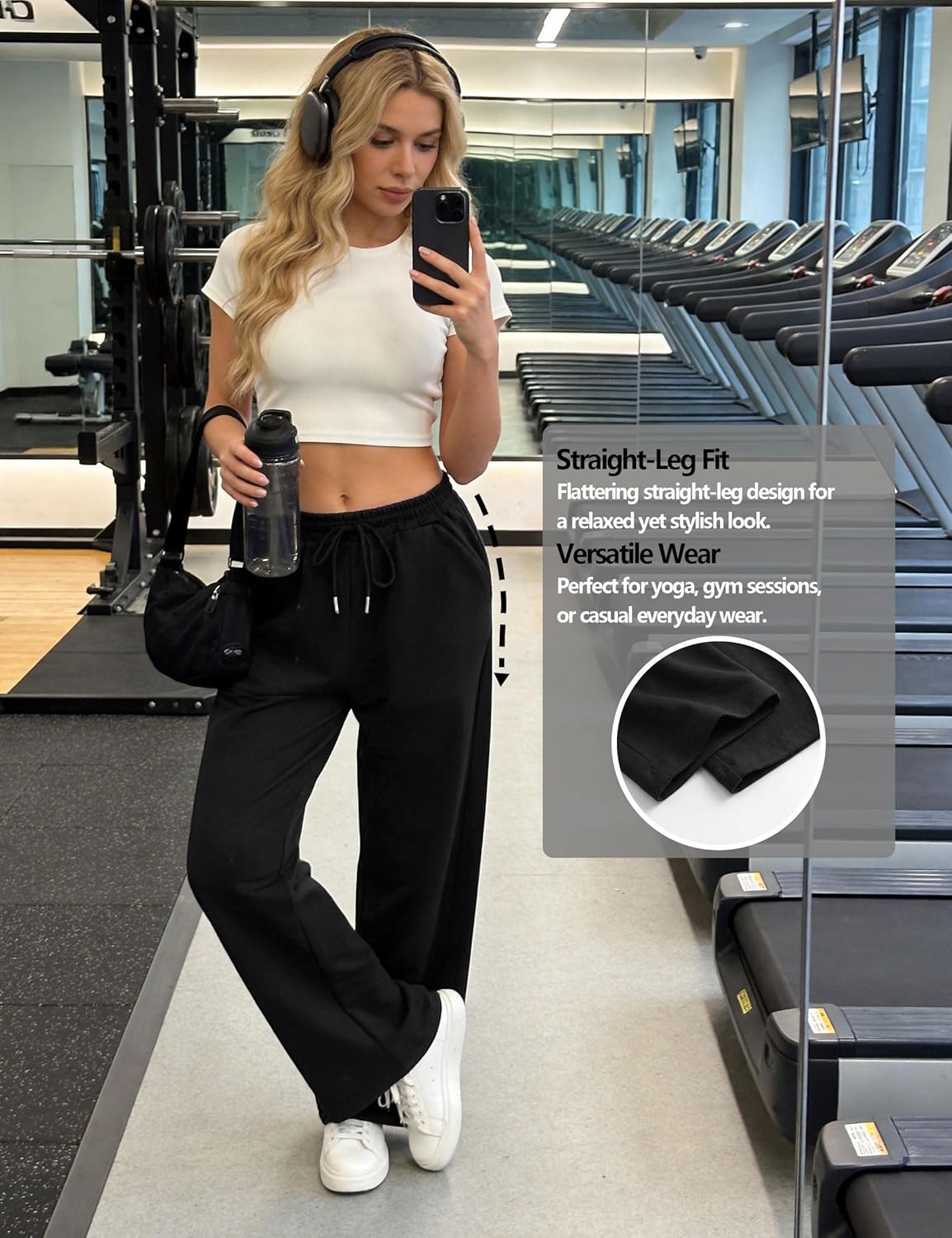 Detalle de Litherday Jogging femme en coton coupe ample : pantalon de sport à taille élastique