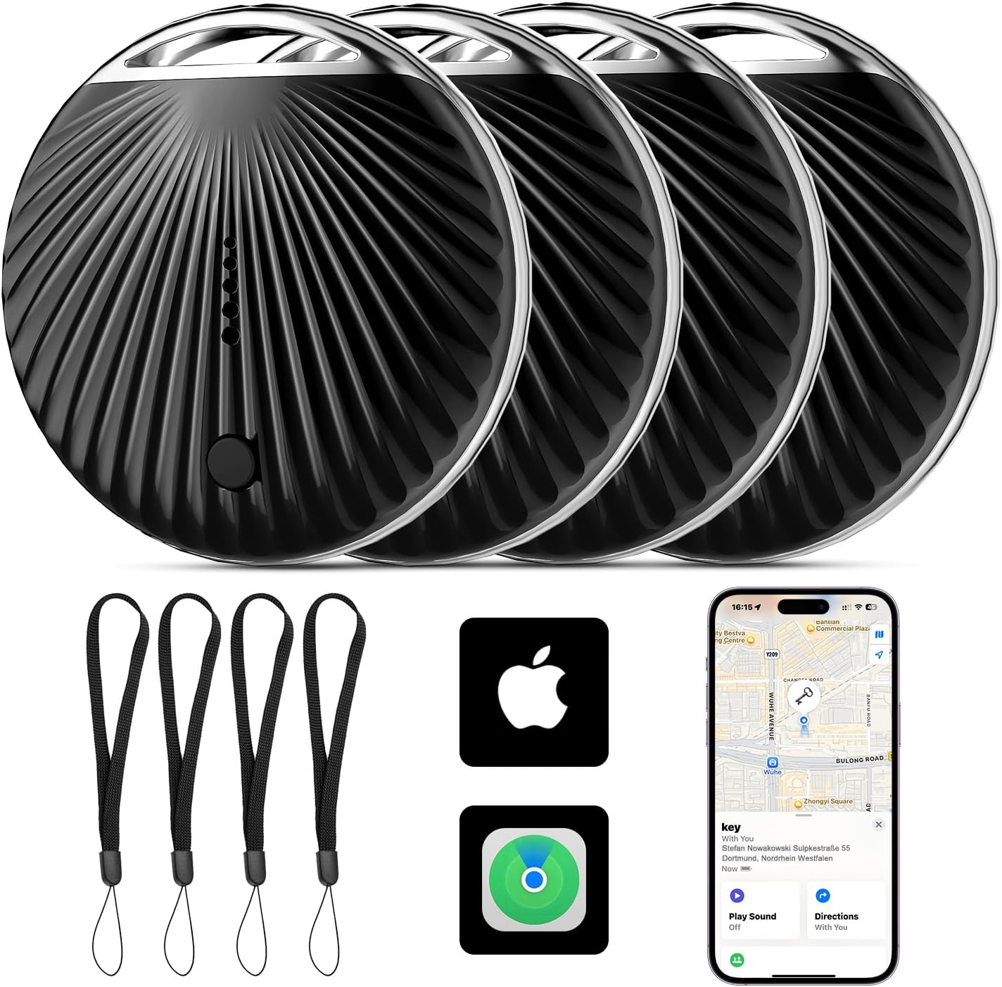 Detalle de Air Traceur Tag Lot de 4 compatible Apple Find My (iOS uniquement) — étanche IP68, alarme 100 dB