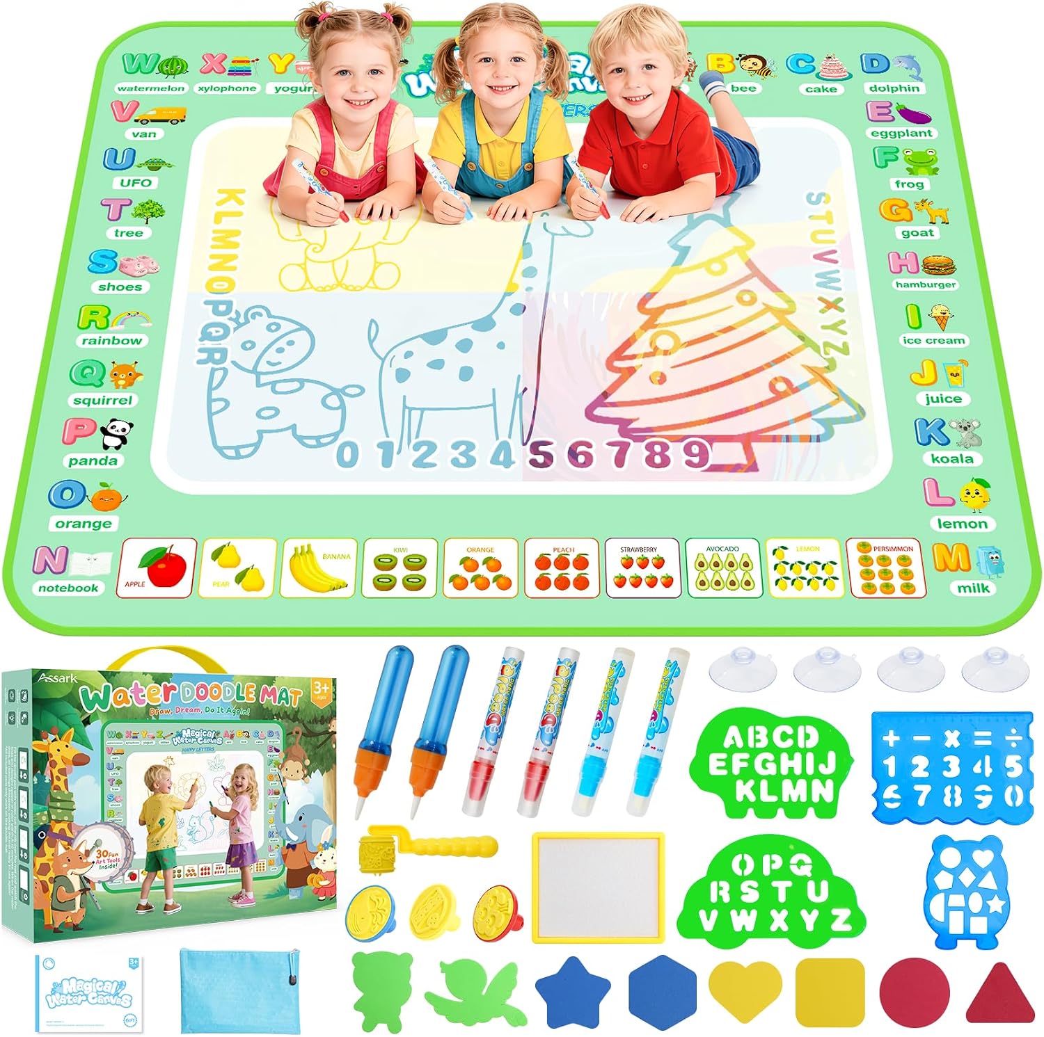 Detalle de Water Doodle Mat Aqua Magic Water Drawing Mat with 4 Suction Cups, 6 Magic Pens & Storage Bag