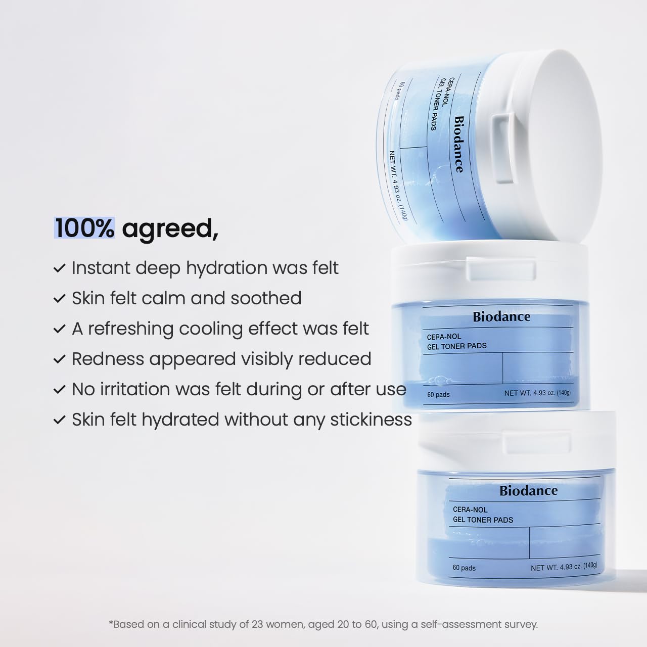 Detalle de Biodance Cera-nol Gel Toner Pads – Beruhigende Feuchtigkeitspflege mit Hyaluronsäure & Ceramiden