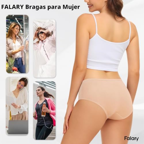 Detalle de FALARY Bragas Mujer Suave: cintura media, transpirables y sin etiquetas