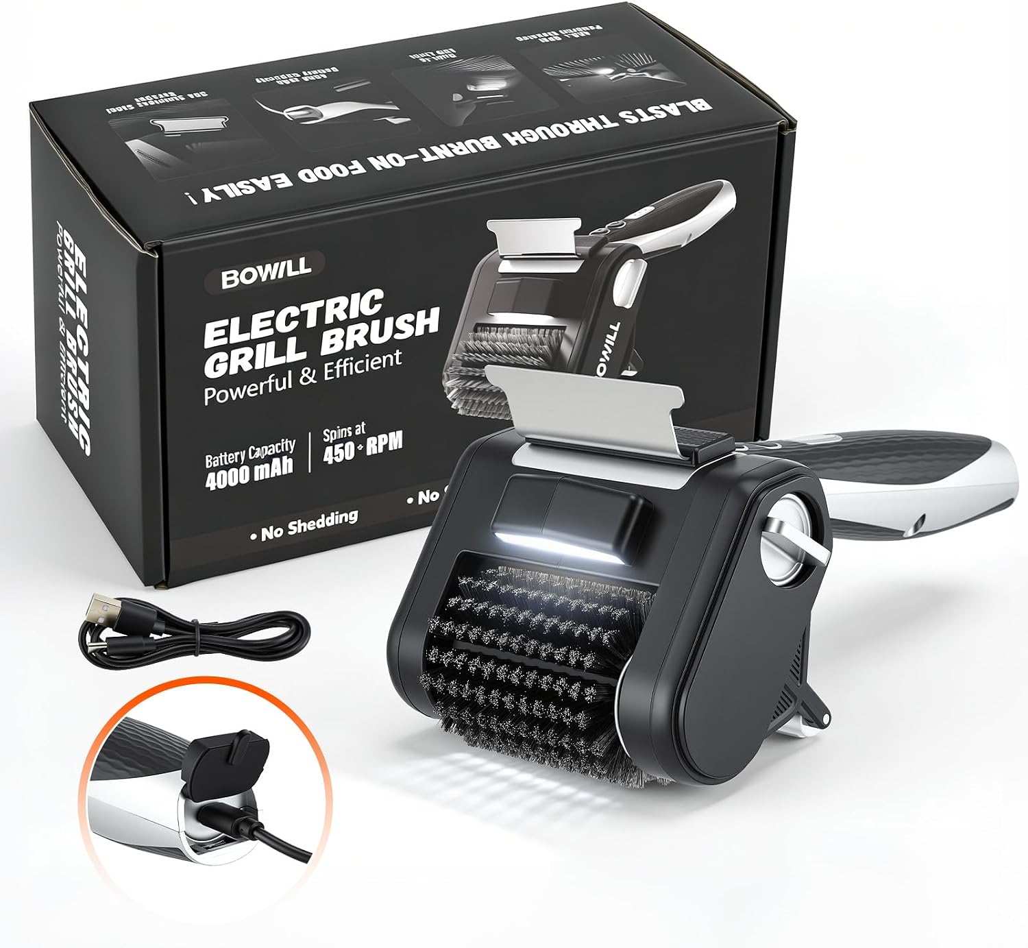 Detalle de VeftBltrem 0GZ4SA0000001 elektrische grillborstel met led en 4000 mAh