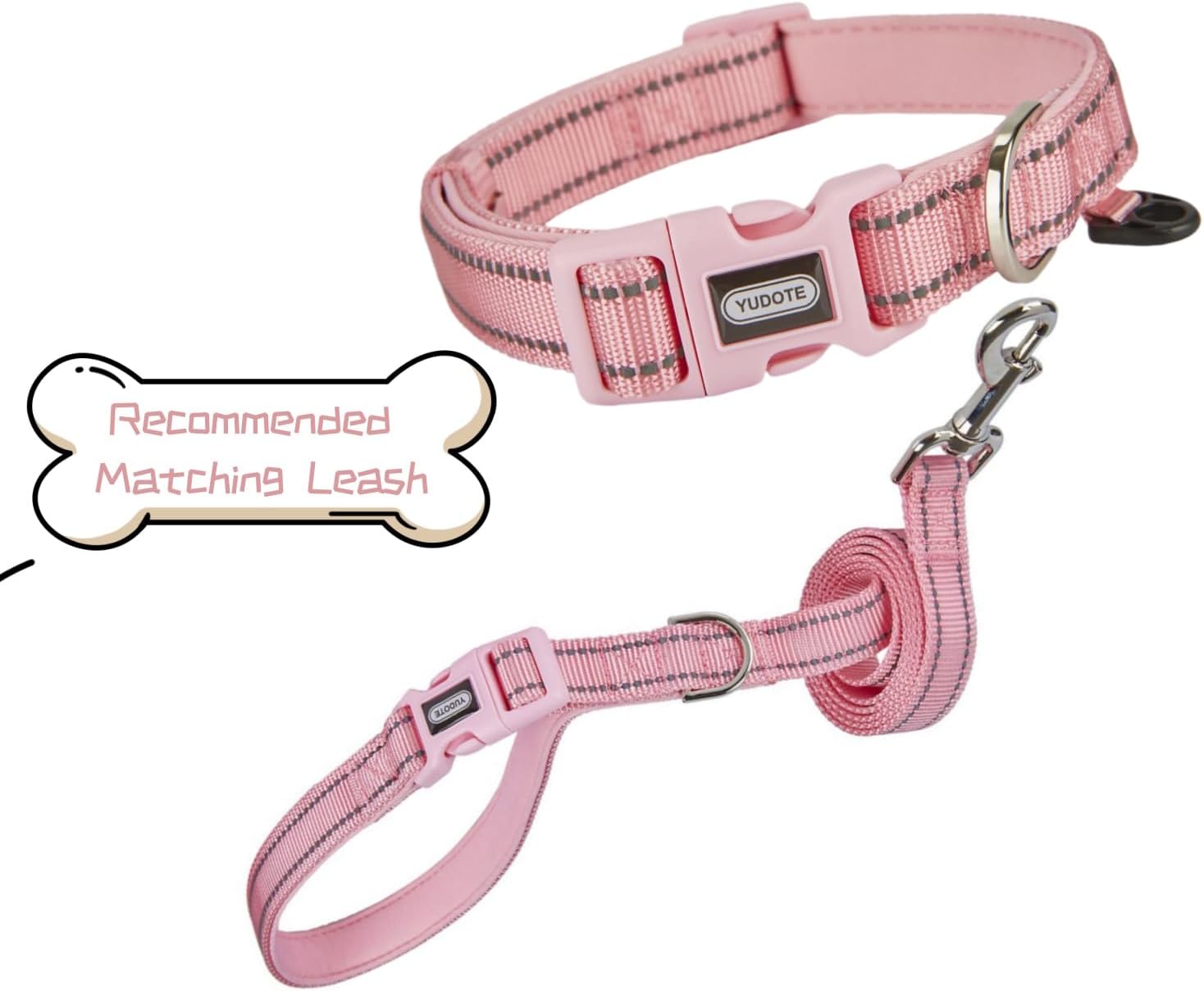 Thumbnail 5 de YUDOTE Reflective Strong Nylon Dog Lead with Padded Neoprene Handle (150cm) – Pink