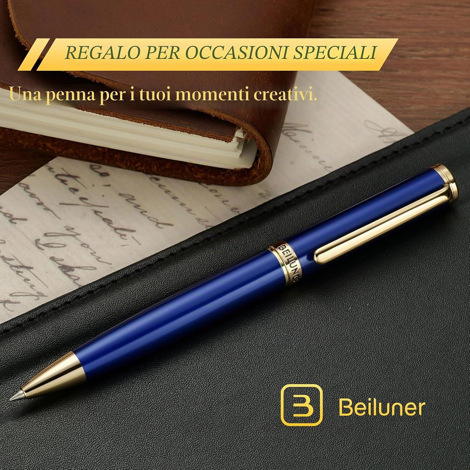 Thumbnail 5 de BEILUNER Penna a gel blu con oro 24K