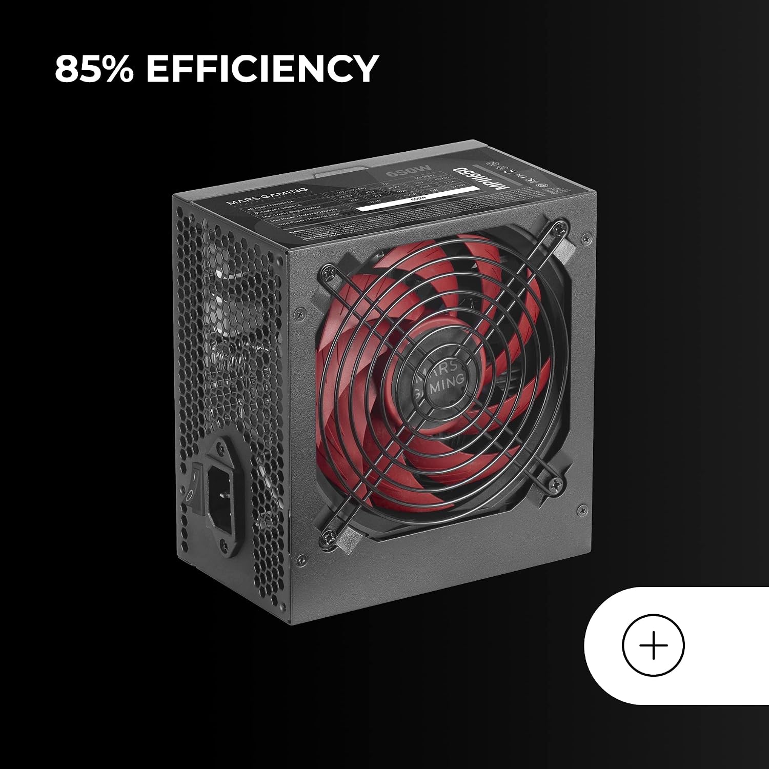 Detalle de Mars Gaming MPIII650 alimentatore PC ATX 650W con garanzia 5 anni, APFC digitale e ventola FDB 120mm
