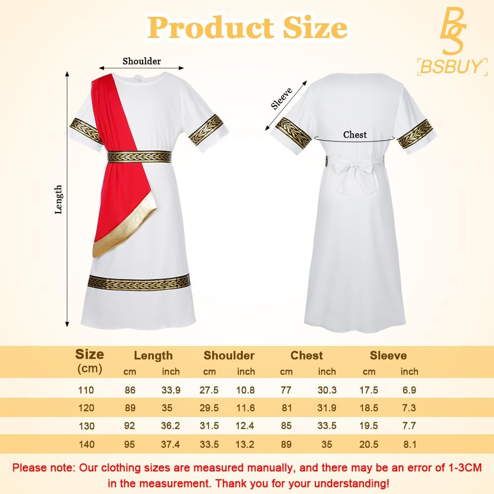 Thumbnail 1 de BSBUY Costume antica Grecia e Roma per bambini bianco e rosso con toga, cintura e fascia