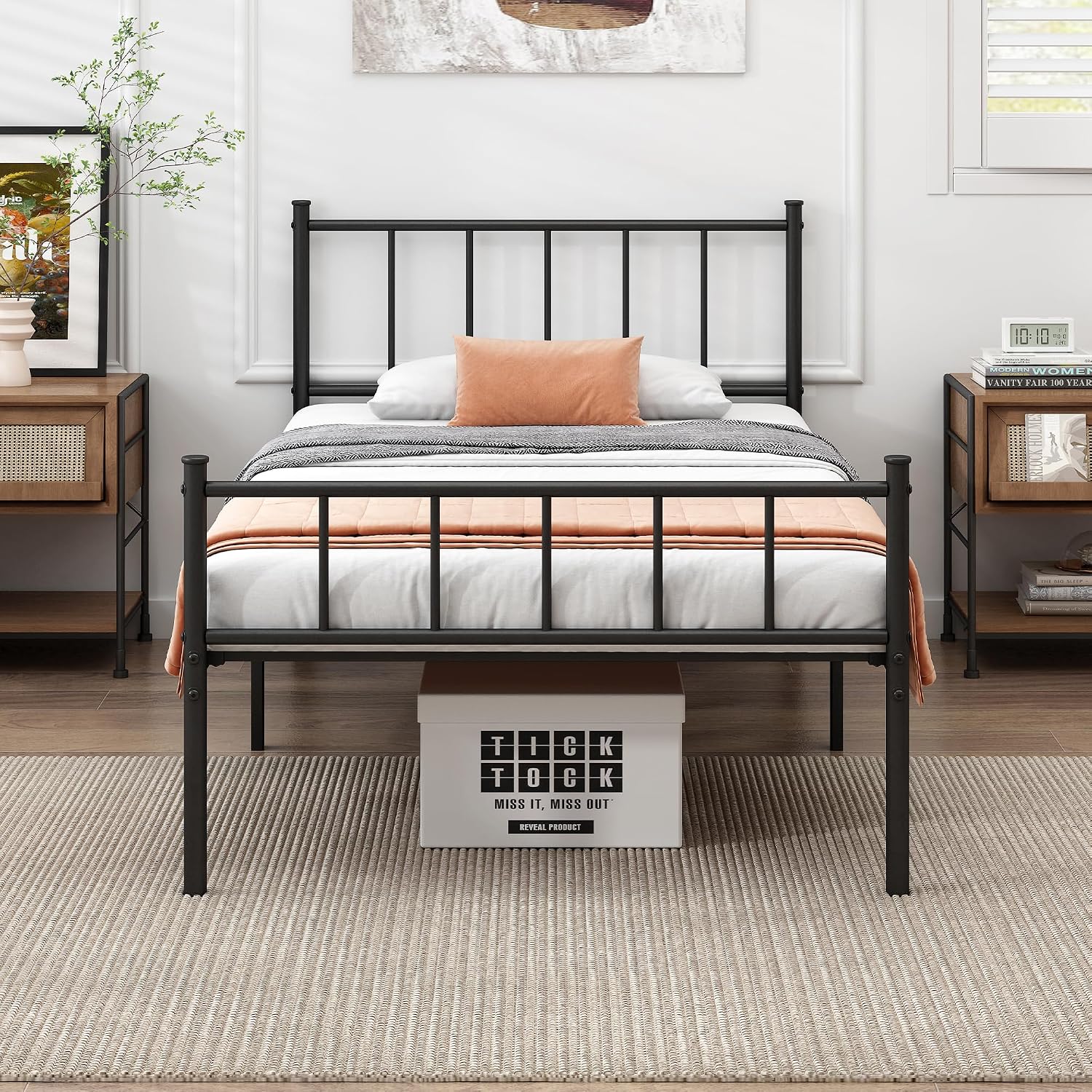 Detalle de DIIYIV Twin Metal Bed Frame with Steel Slat Support and Underbed Storage