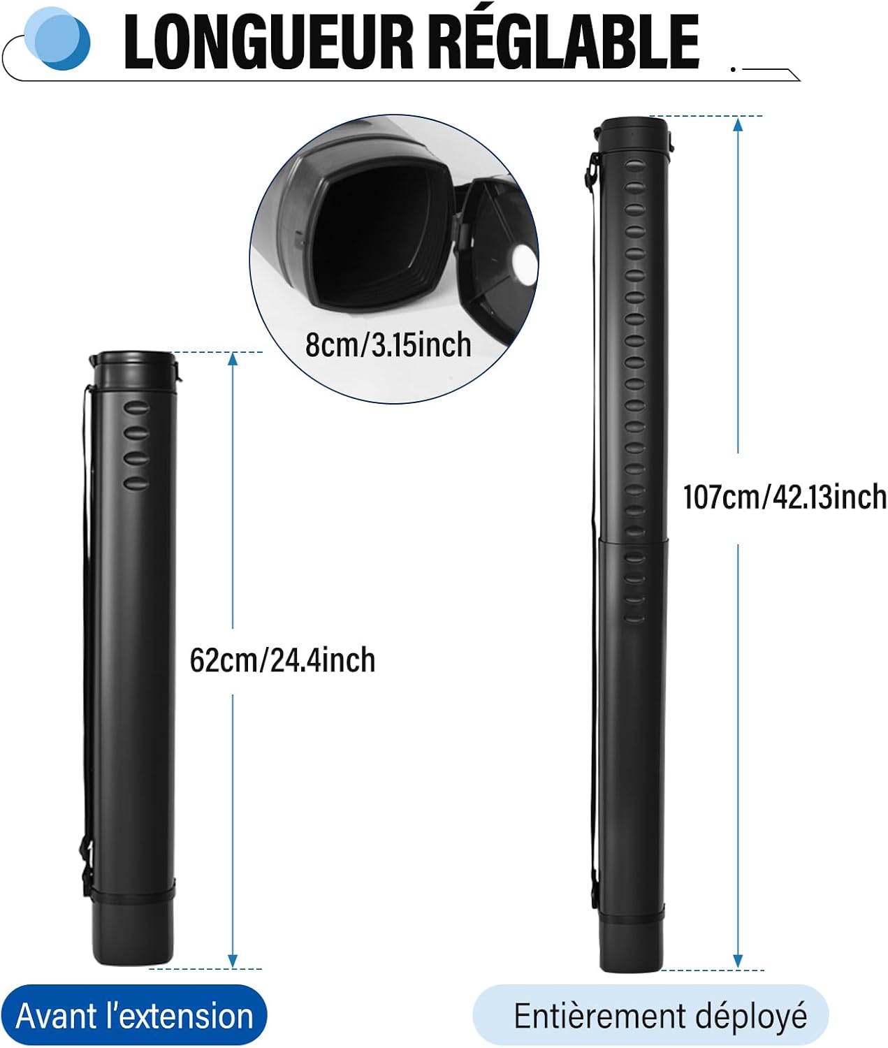 Detalle 2 de DEWEL R0711-CEA-FT-FR telescopische posterrol, 62–107 cm, zwart