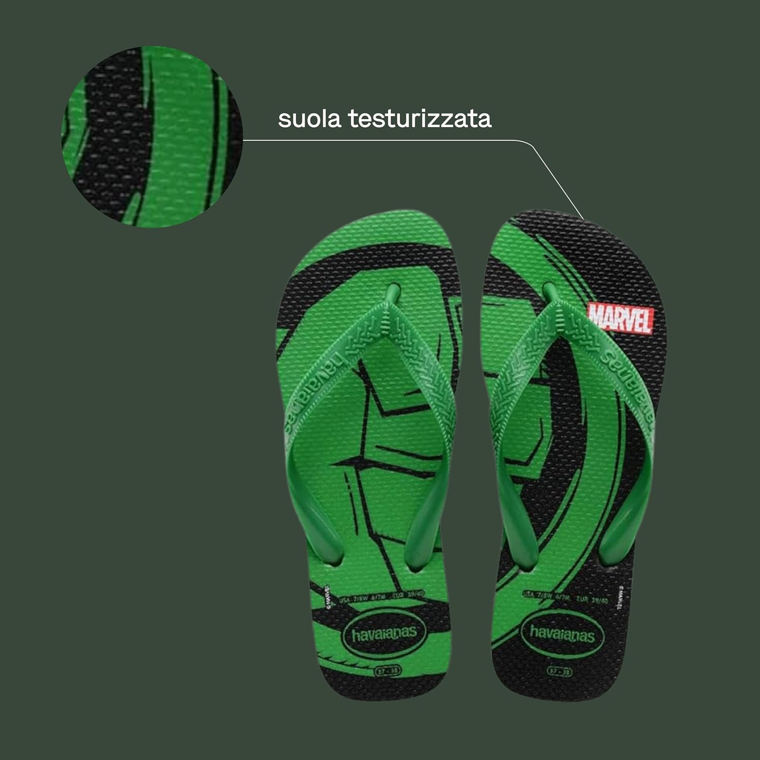 Detalle de Havaianas Top Marvel Logomanía infradito uomo con stampa supereroi