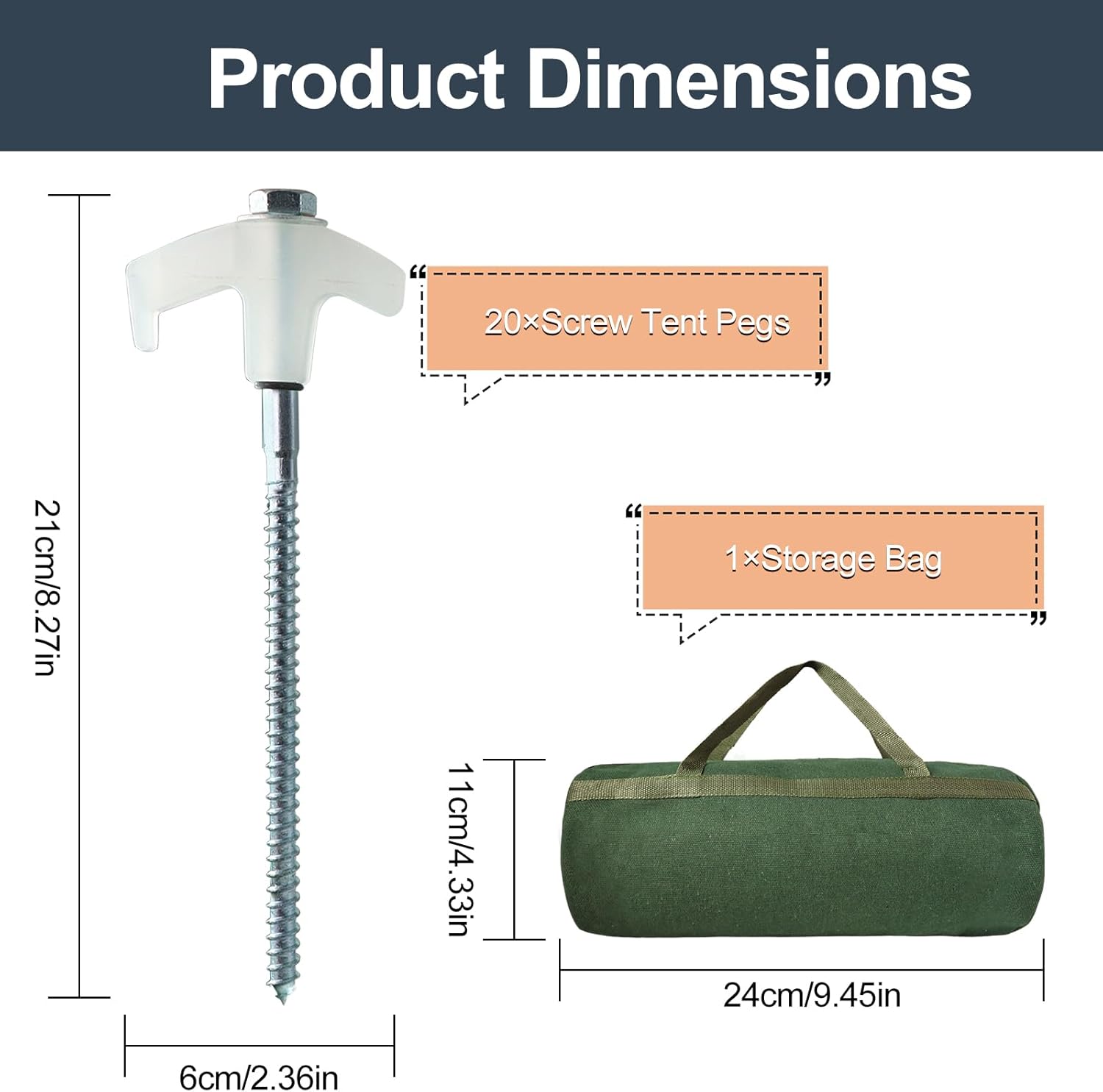 Thumbnail 1 de 20 Pcs 8inch Heavy Duty Tent Pegs – Storm Proof Steel with Storage Case