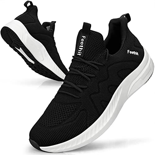 Detalle de Feethit Zapatillas Hombre para Caminar y Running – Negro/Blanco, Talla 42
