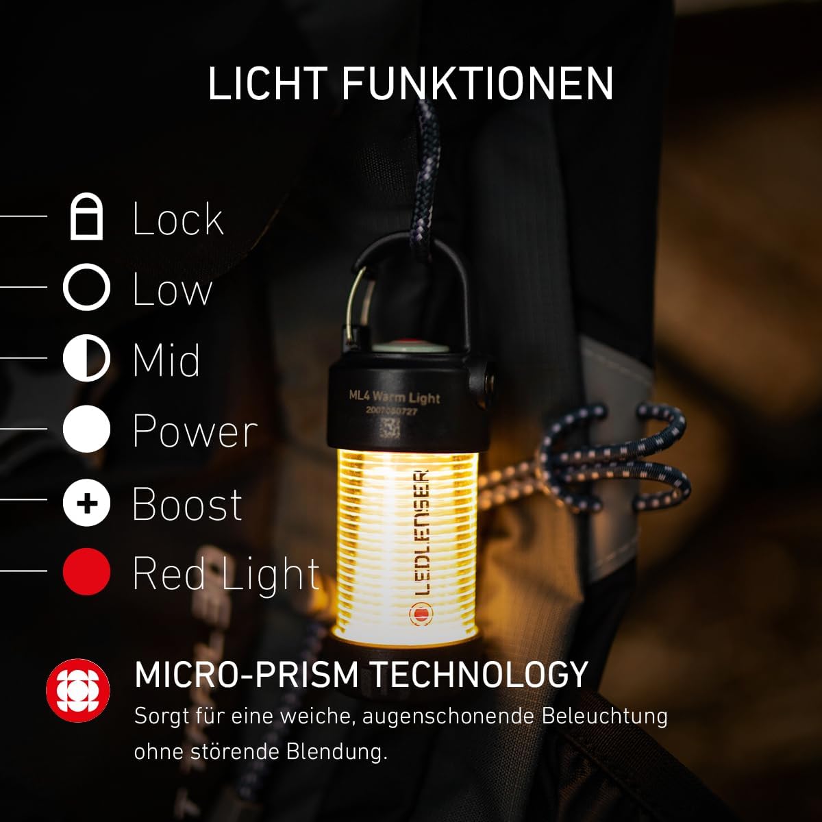 Detalle de Ledlenser ML4 Warm Light LED-Laterne – kompakt, energieeffizient und vielseitig für Outdoor