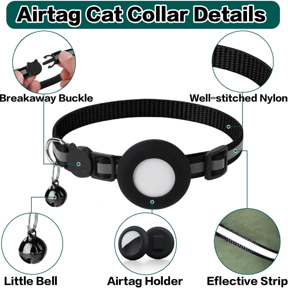 Thumbnail 4 de Dgerp Collare per Gatto con supporto AirTag, riflettente e fibbia di sicurezza (nero)