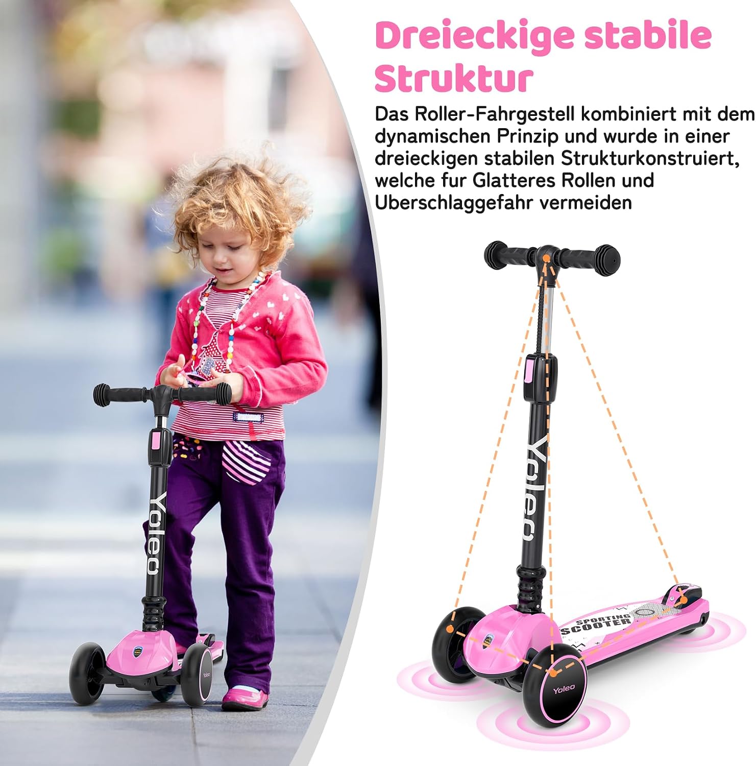 Thumbnail 4 de YOLEO Kinderoller Dreiradscooter – verstellbarer Lenker, leuchtende PU-Räder und kompakte Falteigenschaft
