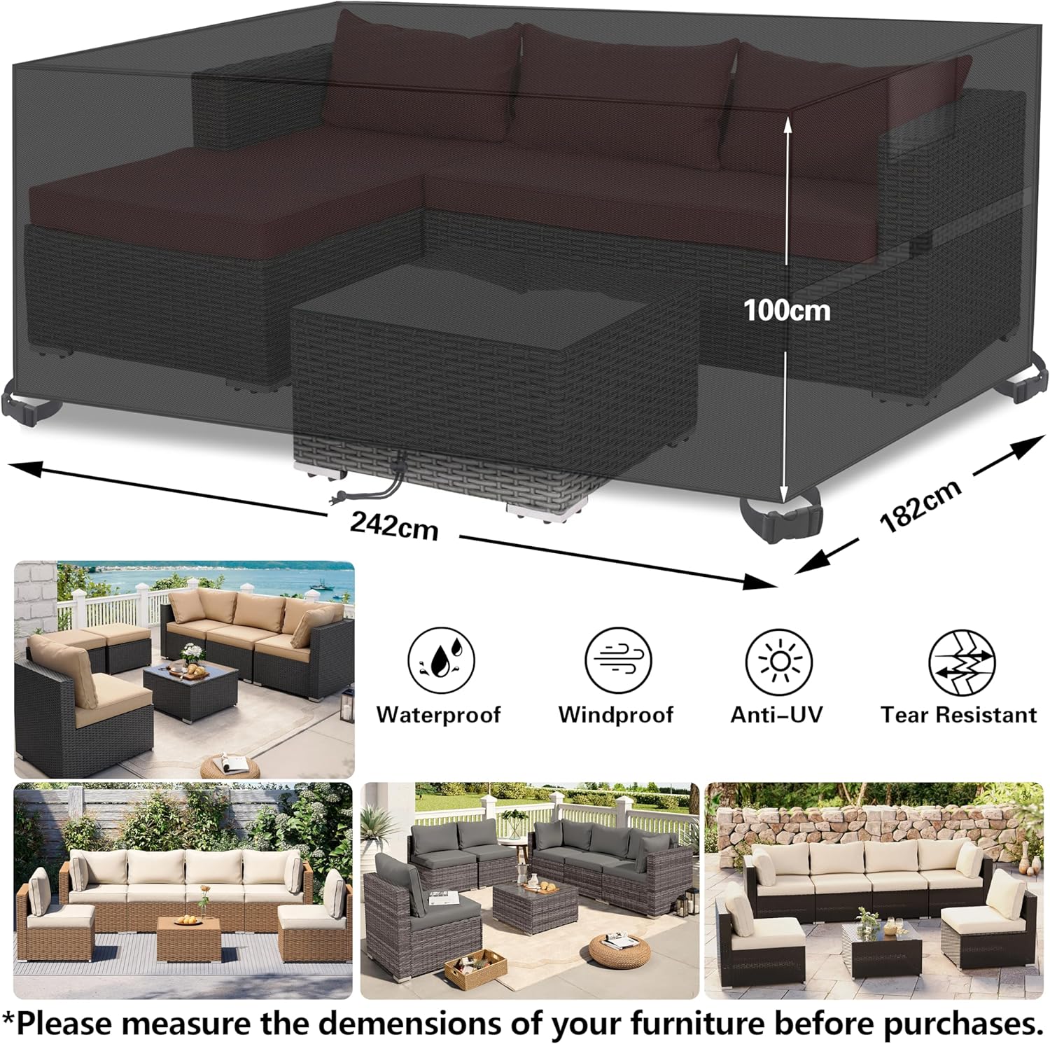 Thumbnail 5 de Outdoor Garden Furniture Cover (242 x 182 x 100cm) – Waterproof 420D Oxford with Air Vent and Storage Bag