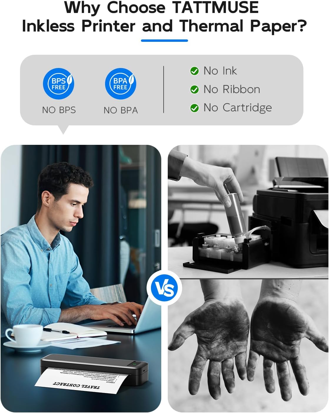 Thumbnail 2 de A285M Portable Wireless Travel Printer – Bluetooth Inkless Thermal Printer with Case & Paper Rolls