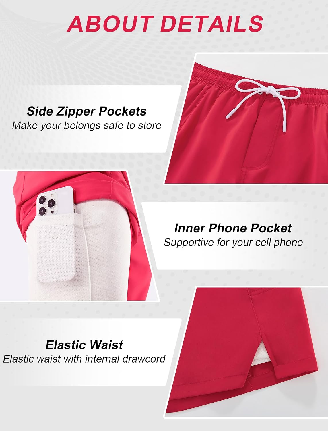 Detalle de veepro 2-in-1 7" Men's Running Shorts with Compression Liner and Zip Pockets