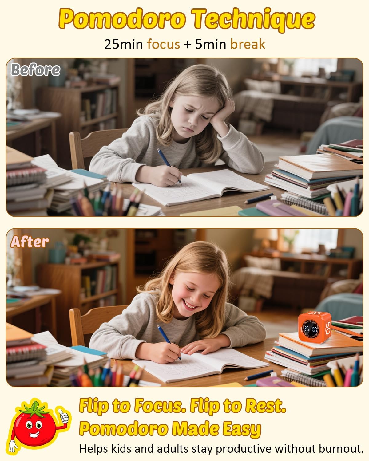 Detalle de COWVTUJ Digital Pomodoro Timer Cube (5/10/25/50 min) — Visual flip countdown cube for kids & study