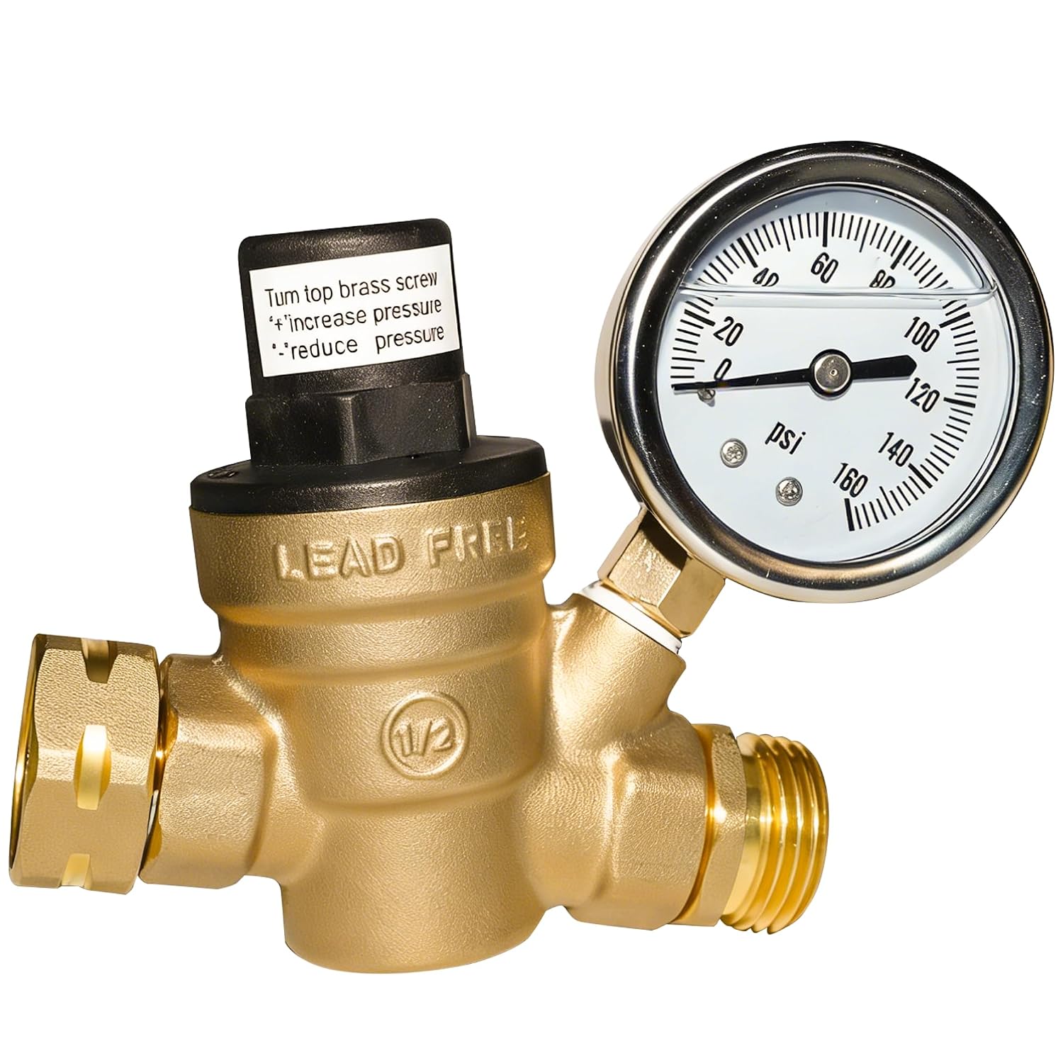 Detalle de Hourleey RV Water Pressure Regulator Valve with Gauge and Inlet Screened Filter