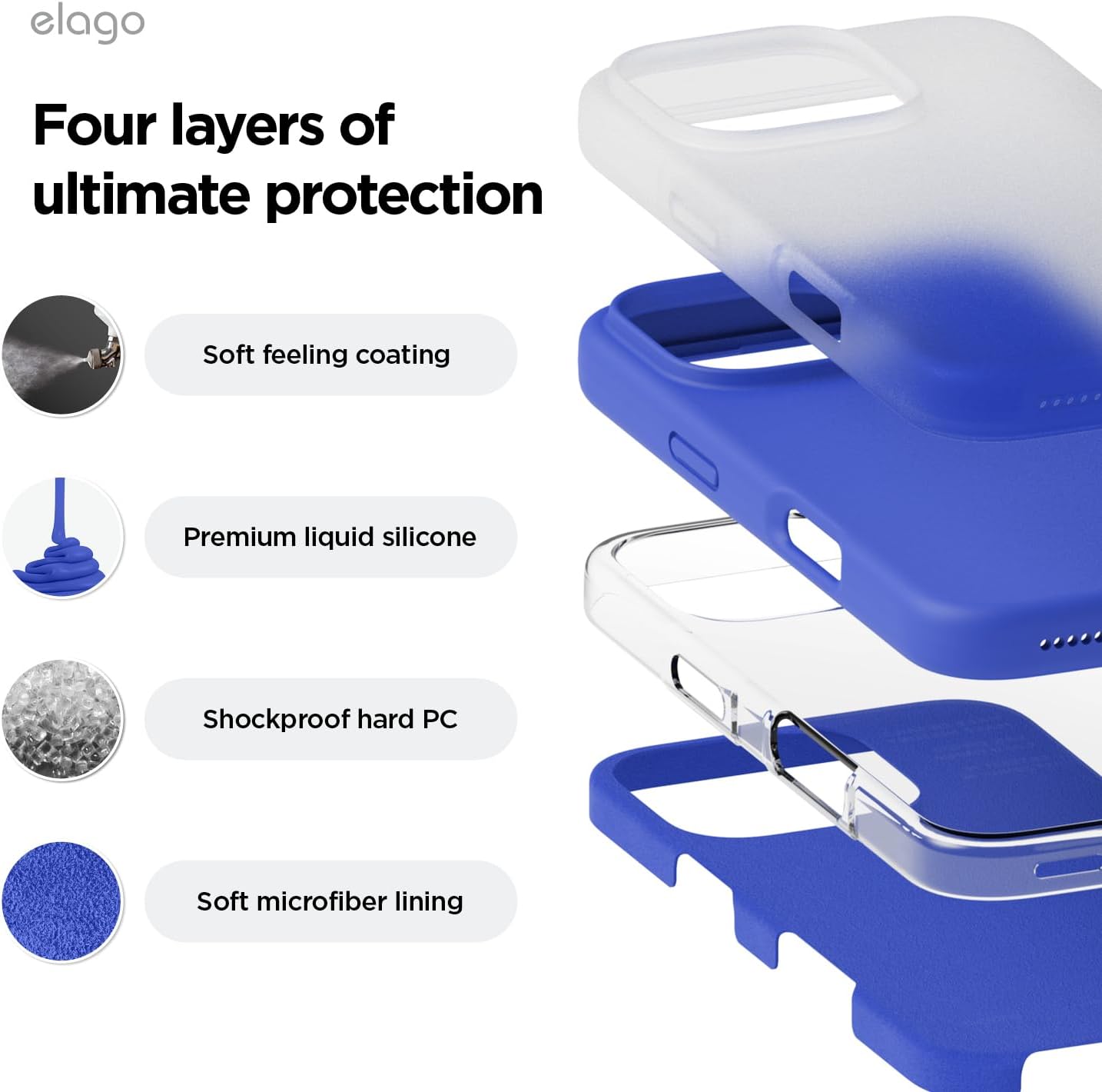 Thumbnail 3 de elago Coque Silicone Liquide Premium pour iPhone 16 Pro Max (Bleu Cobalt) — étui mince antichoc avec microfibre antirayures