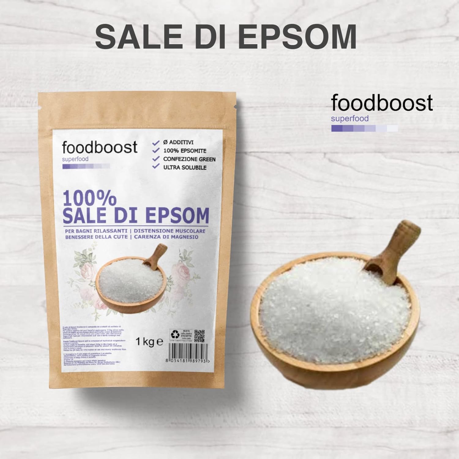 Thumbnail 1 de Sale Epsom Puro 1Kg Foodboost: magnesio per bellezza, giardino e benessere