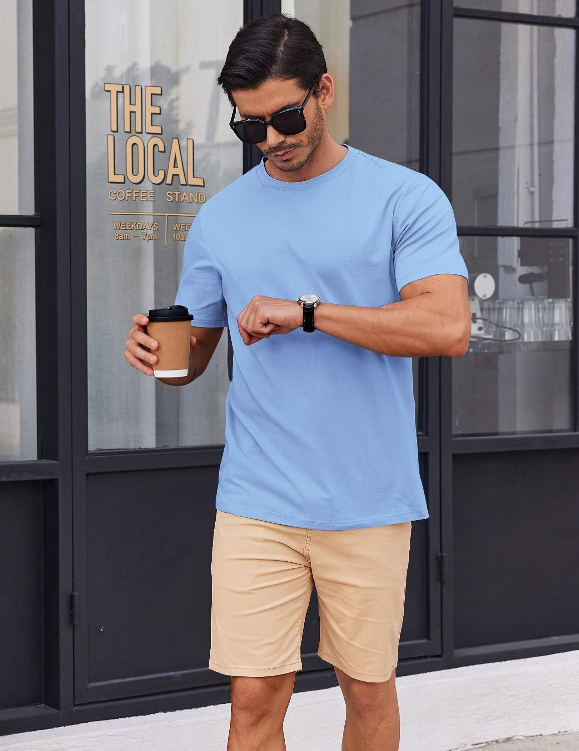 Detalle de COOFANDY Men's Short Sleeve Cotton-Blend Tee: Versatile Everyday Crew Neck