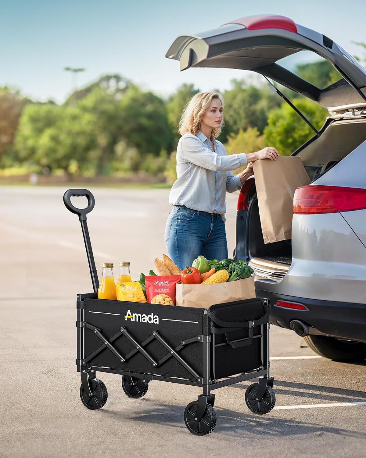 Thumbnail 5 de 90L Festival Trolley: Folding Wagon with 360 lbs Load and Expandable Storage