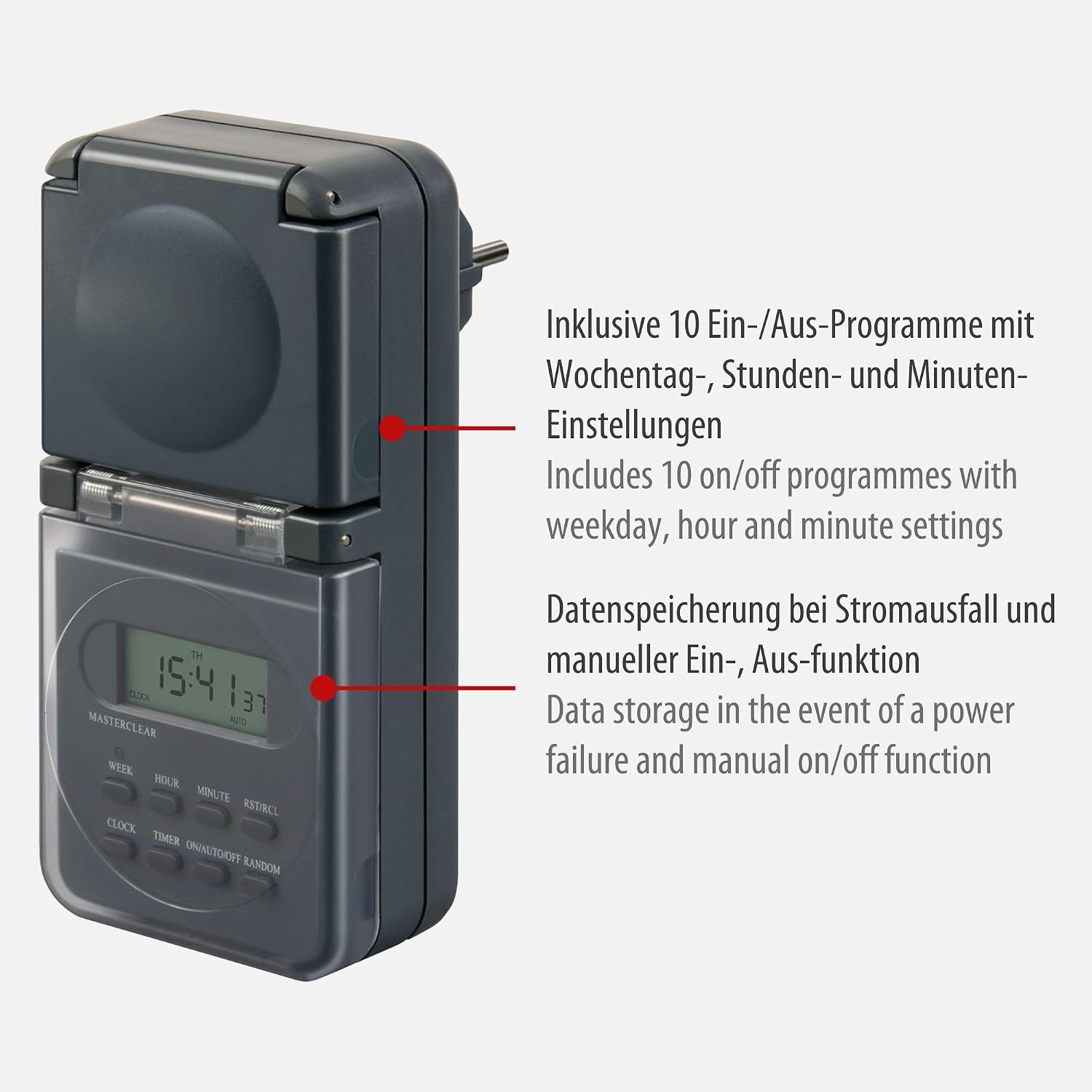 Thumbnail 2 de Brennenstuhl Digitale Wochenzeitschaltuhr IP44 – Digitale Timer-Steckdose für den Außenbereich