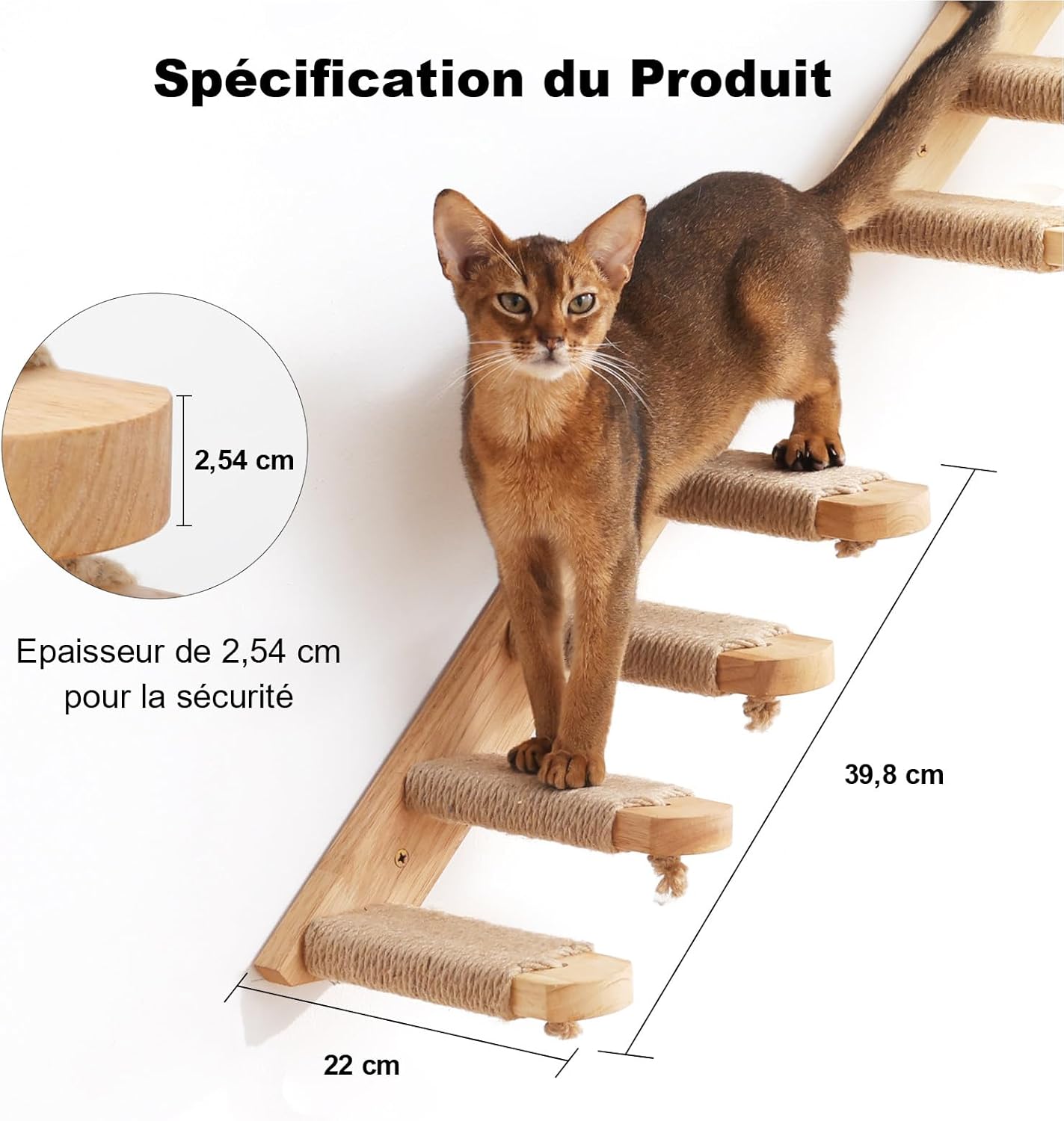 Thumbnail 1 de FUKUMARU Étagère d’escalade murale pour chat à quatre marches avec griffoir en jute