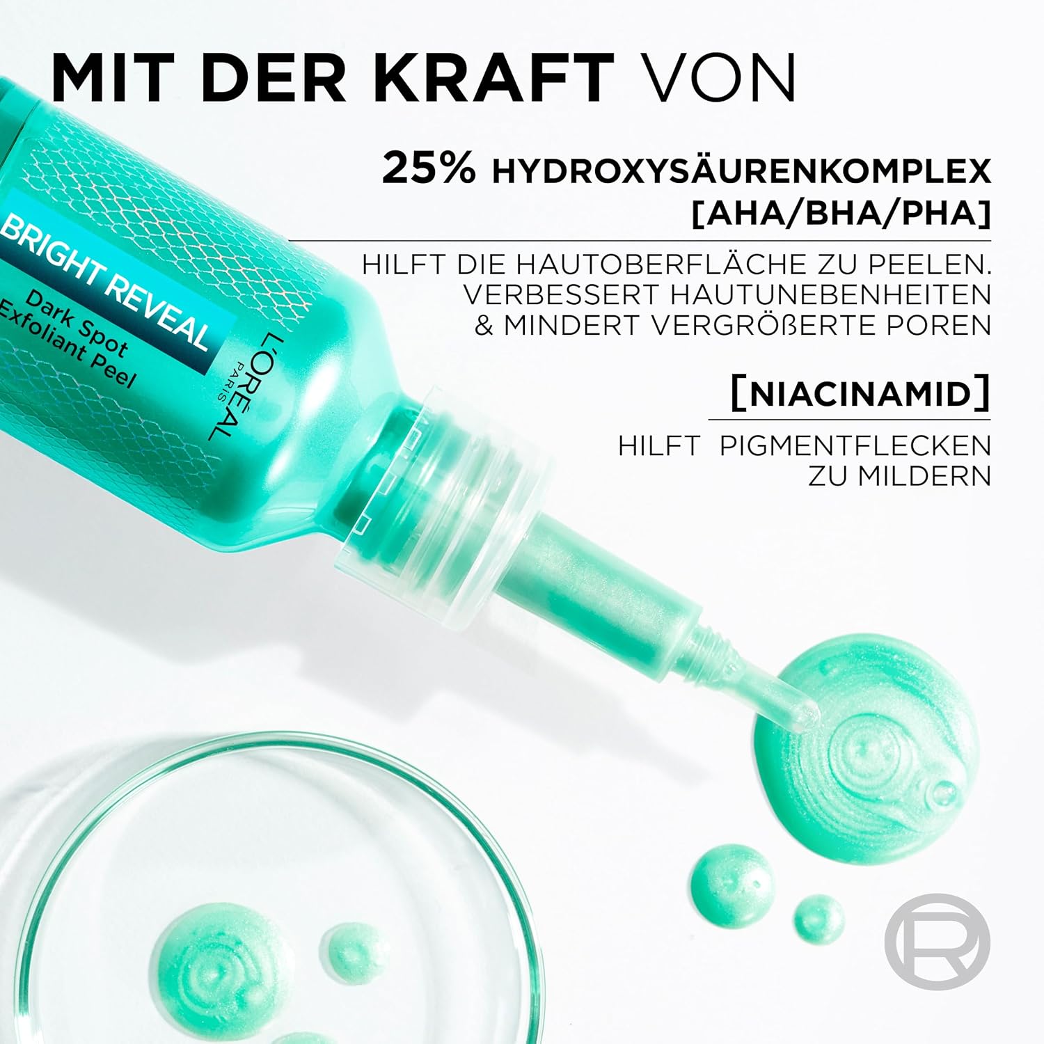 Detalle de L'Oréal Paris Bright Reveal Dark Spot Peeling mit Niacinamid & AHA – Hauterneuerndes Peeling, 25 ml