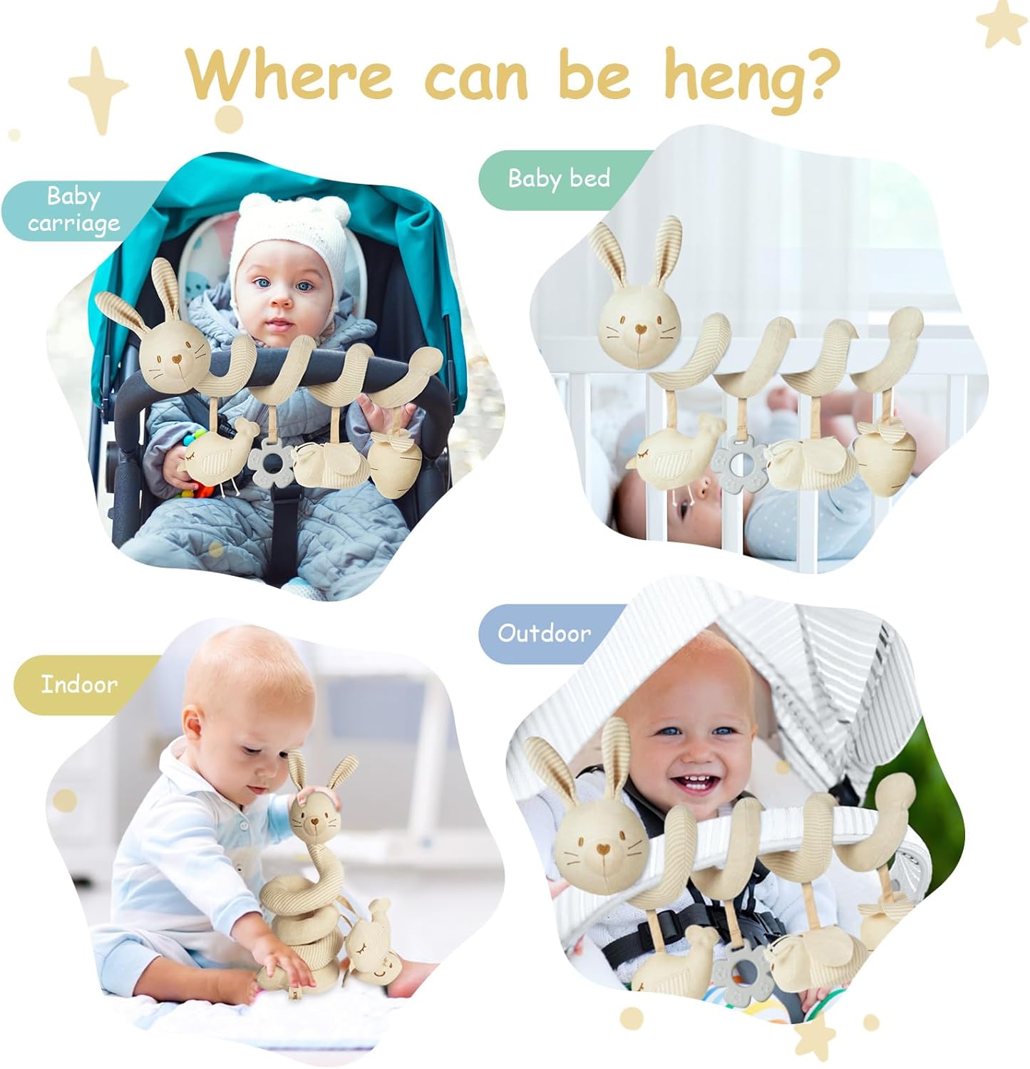 Detalle de Vicloon Spiral Plush Stroller Toy for Neonates (Rabbit) – Safe, entertaining activity toy