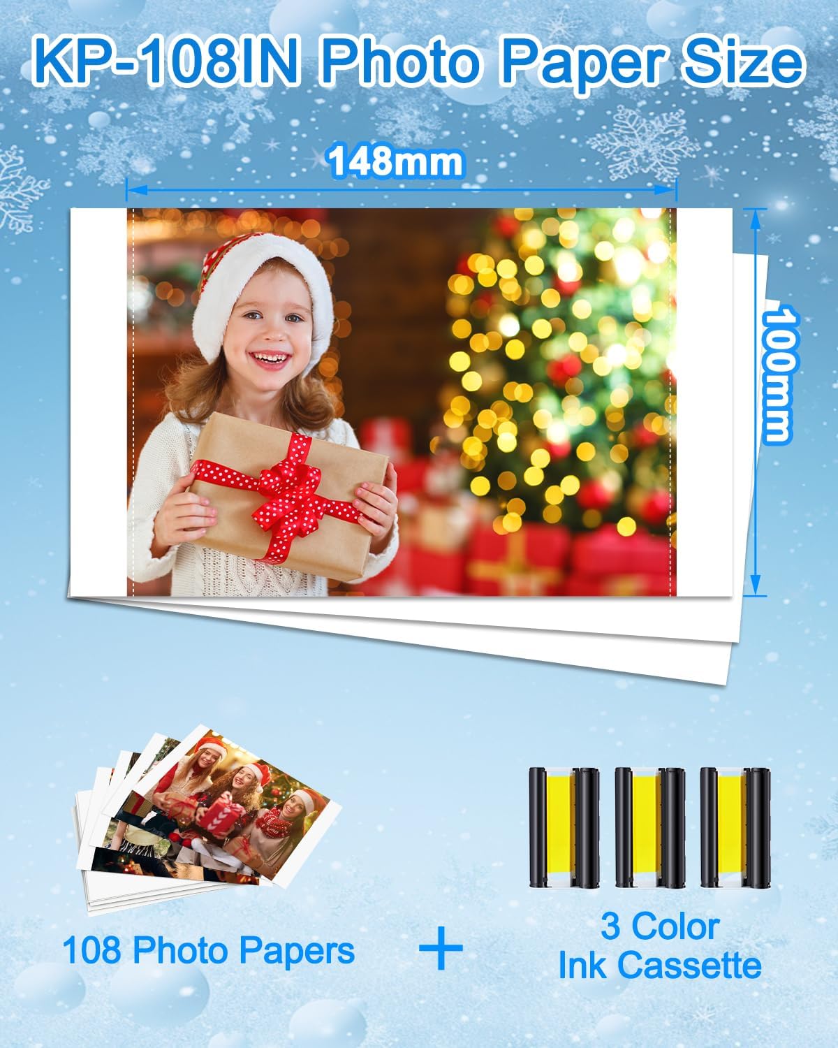 Detalle de NineLeaf Compatible pour Canon Selphy CP1300/CP1500 – Lot papier photo 10x15 cm (108 feuilles) + 3 cartouches KP108/KP108IN