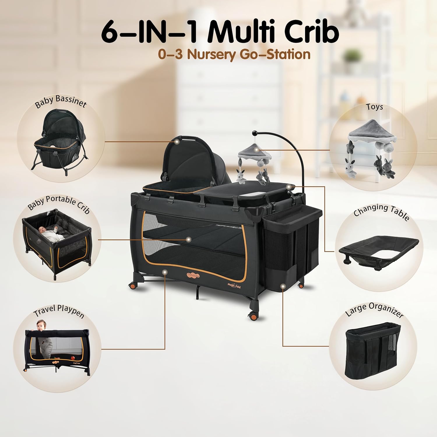 Thumbnail 2 de Pamo Babe 6-in-1 Baby Pack and Play with Bassinet