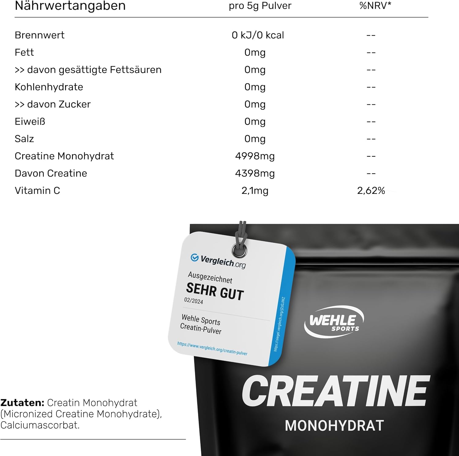 Thumbnail 6 de Wehle Sports Creatin Monohydrat 1kg Pulver