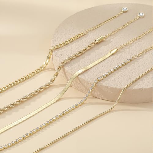 Detalle de Emibele Pulseras Oro 14K Baño Oro Mujer | Set Ajustable y Apilable en Acero Inoxidable