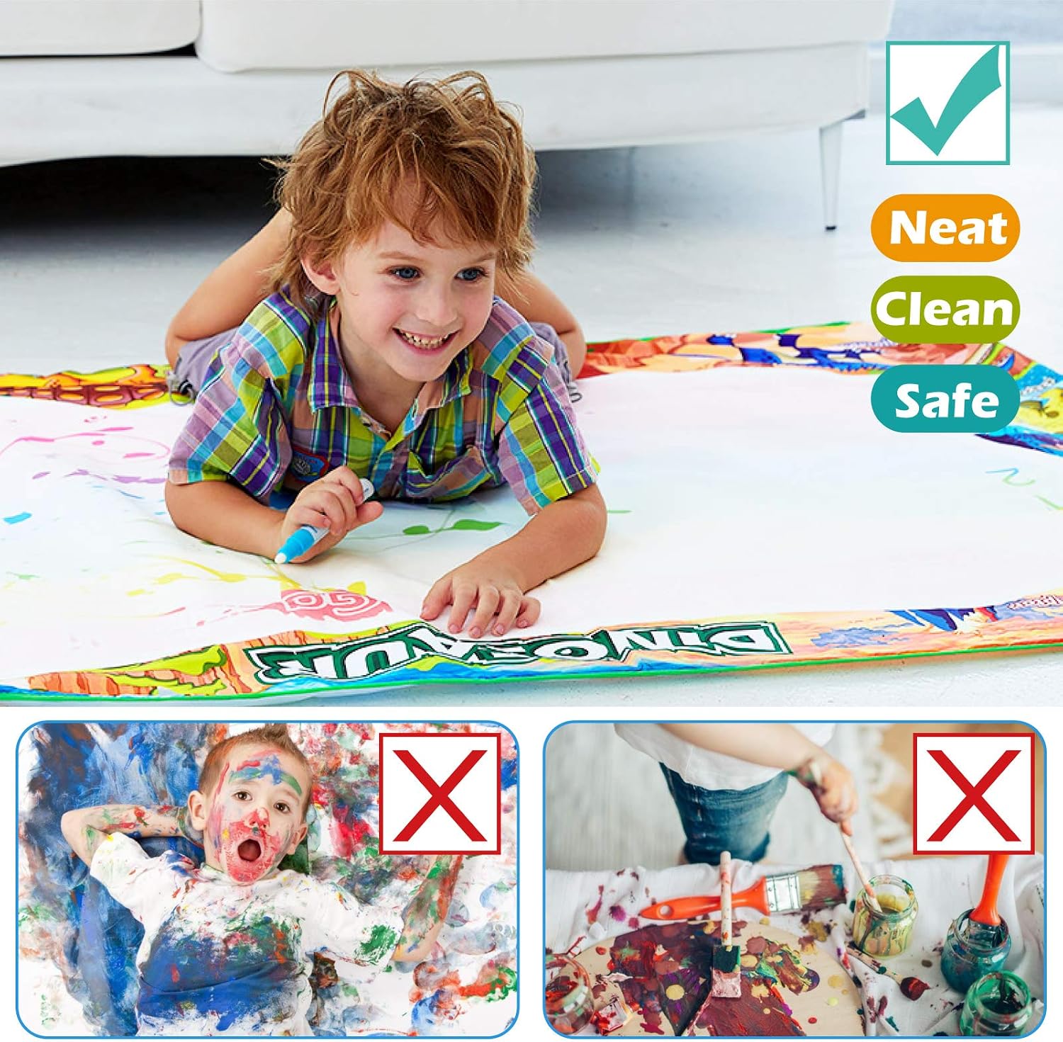 Detalle 2 de Jasonwell JX-70080 Dinosaur Water Doodle Mat, 60 x 40 Inches, Reusable